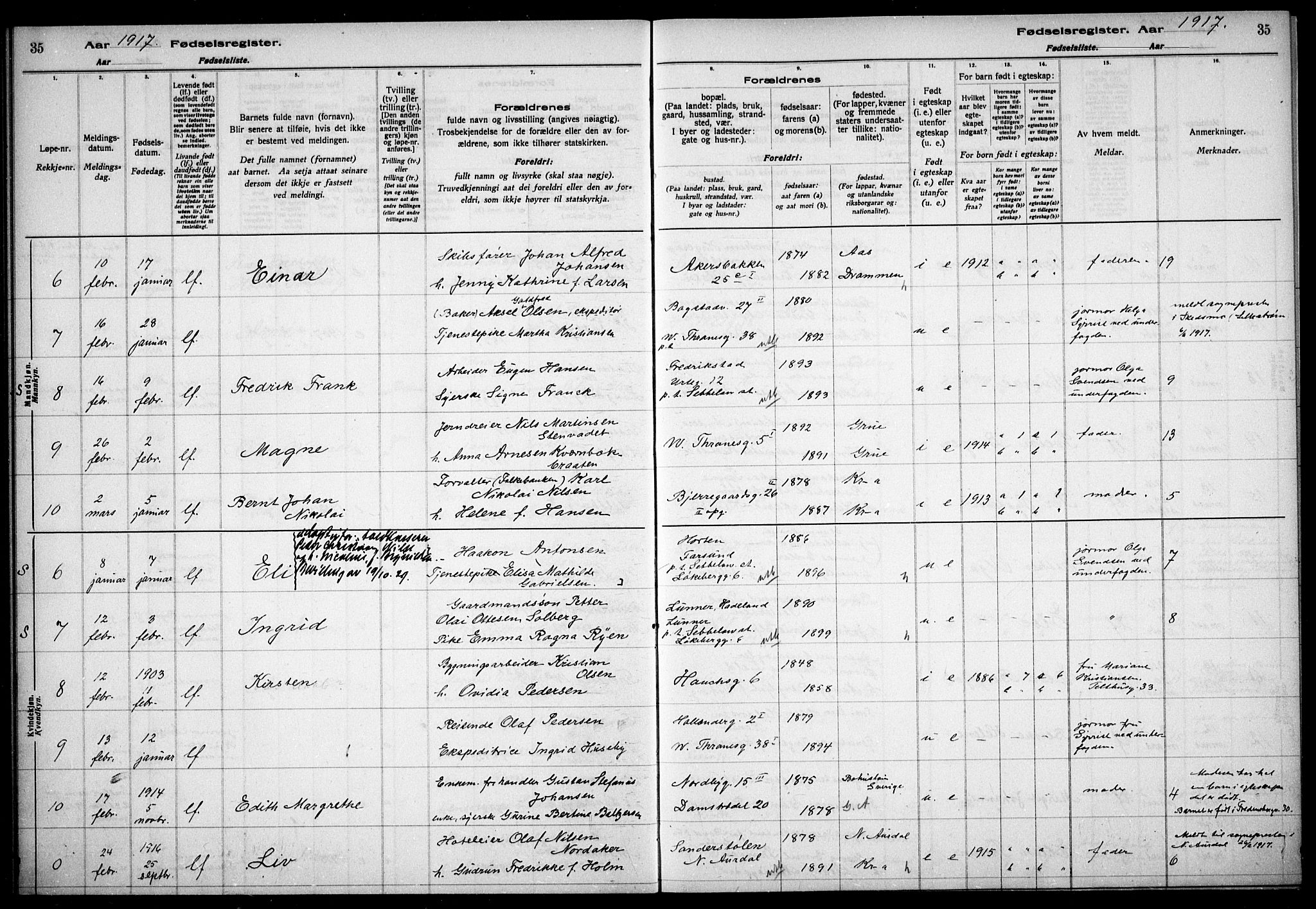 Gamle Aker prestekontor Kirkebøker, AV/SAO-A-10617a/J/L0001: Birth register no. 1, 1916-1927, p. 35