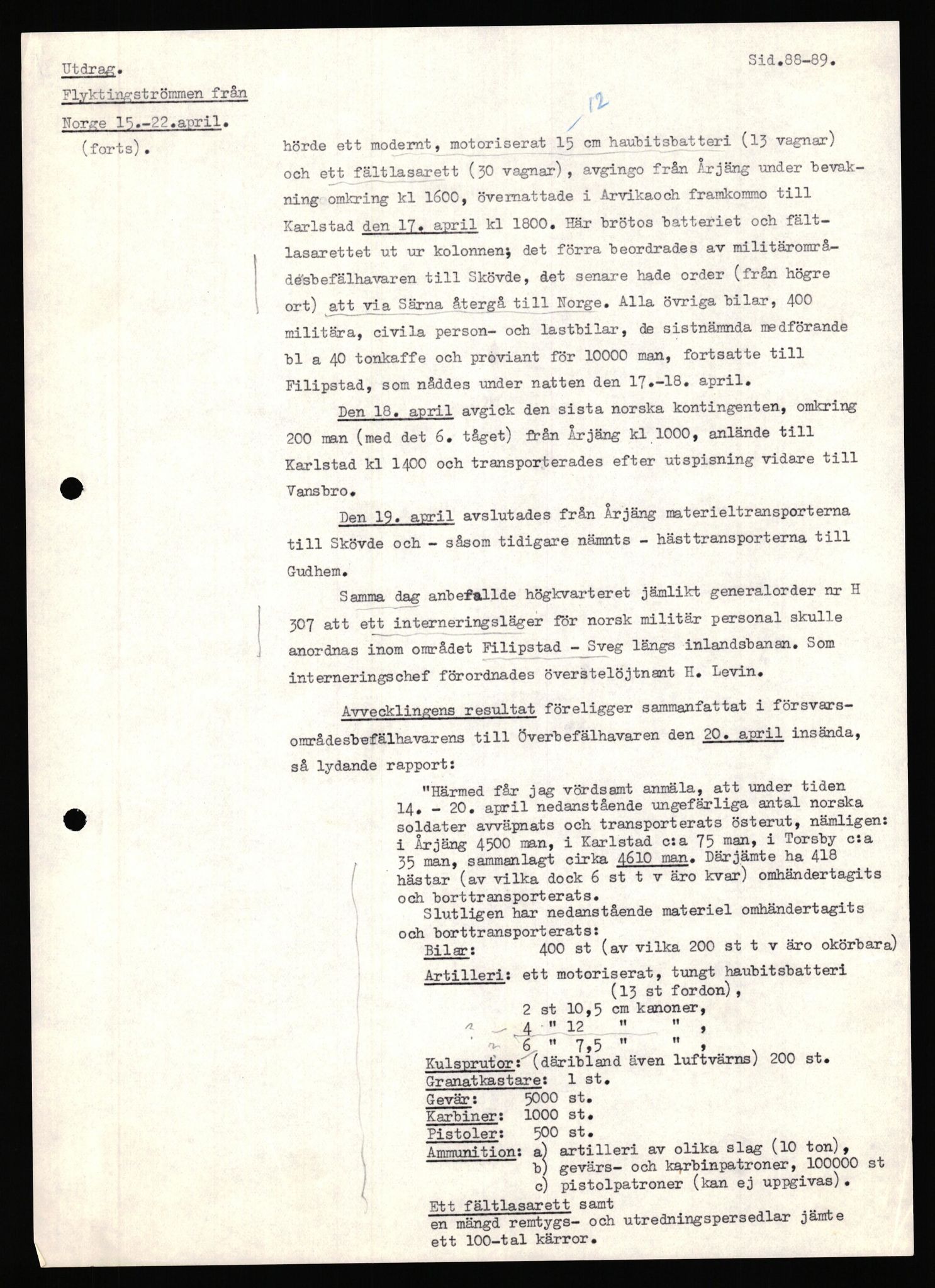 Forsvaret, Forsvarets krigshistoriske avdeling, AV/RA-RAFA-2017/Y/Yf/L0204: II-C-11-2110 - Norske internert i Sverige 1940 / Tysk frigivelse av norsk soldat, 1940, p. 3