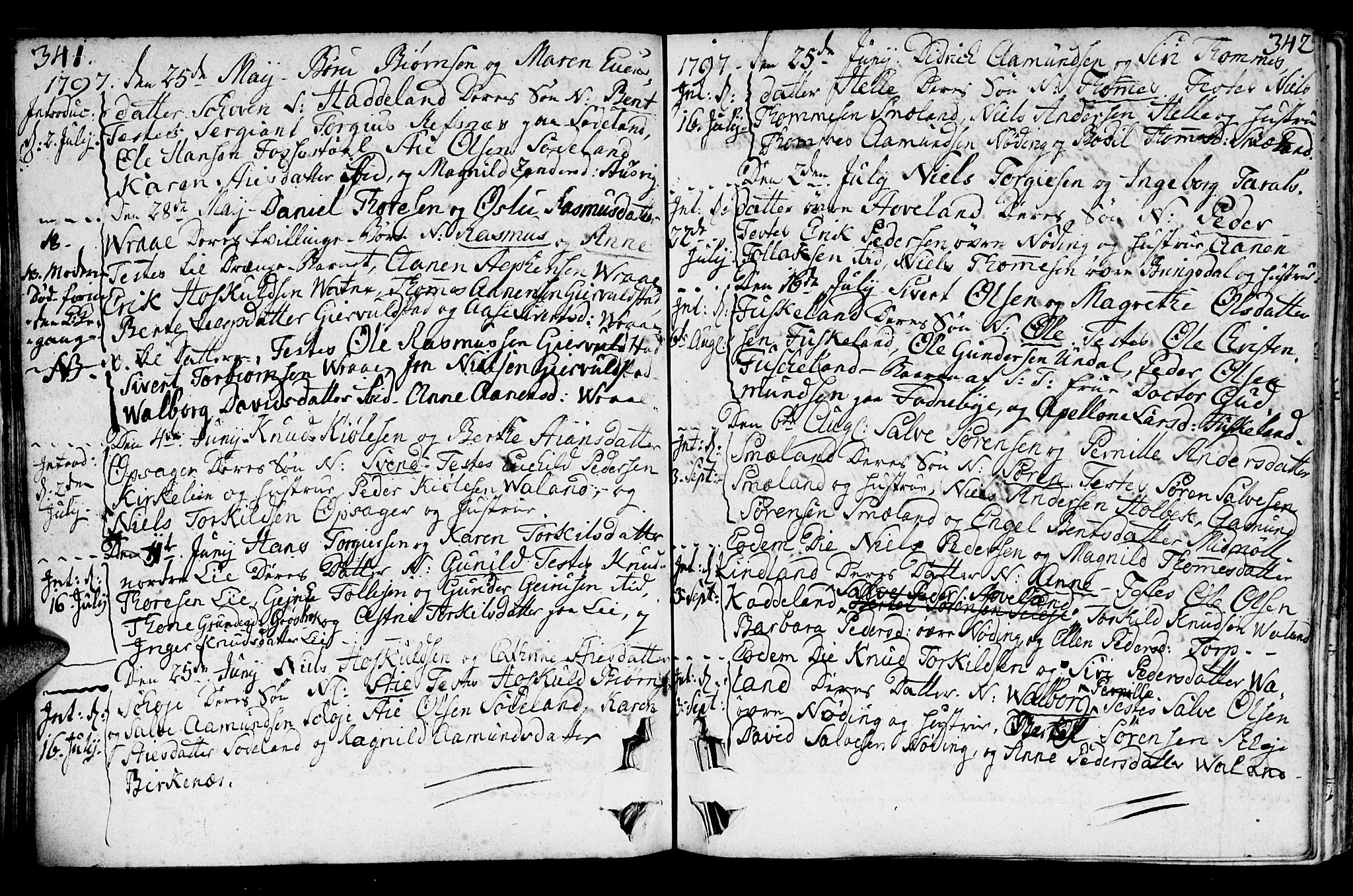 Holum sokneprestkontor, AV/SAK-1111-0022/F/Fa/Faa/L0003: Parish register (official) no. A 3, 1780-1821, p. 341-342