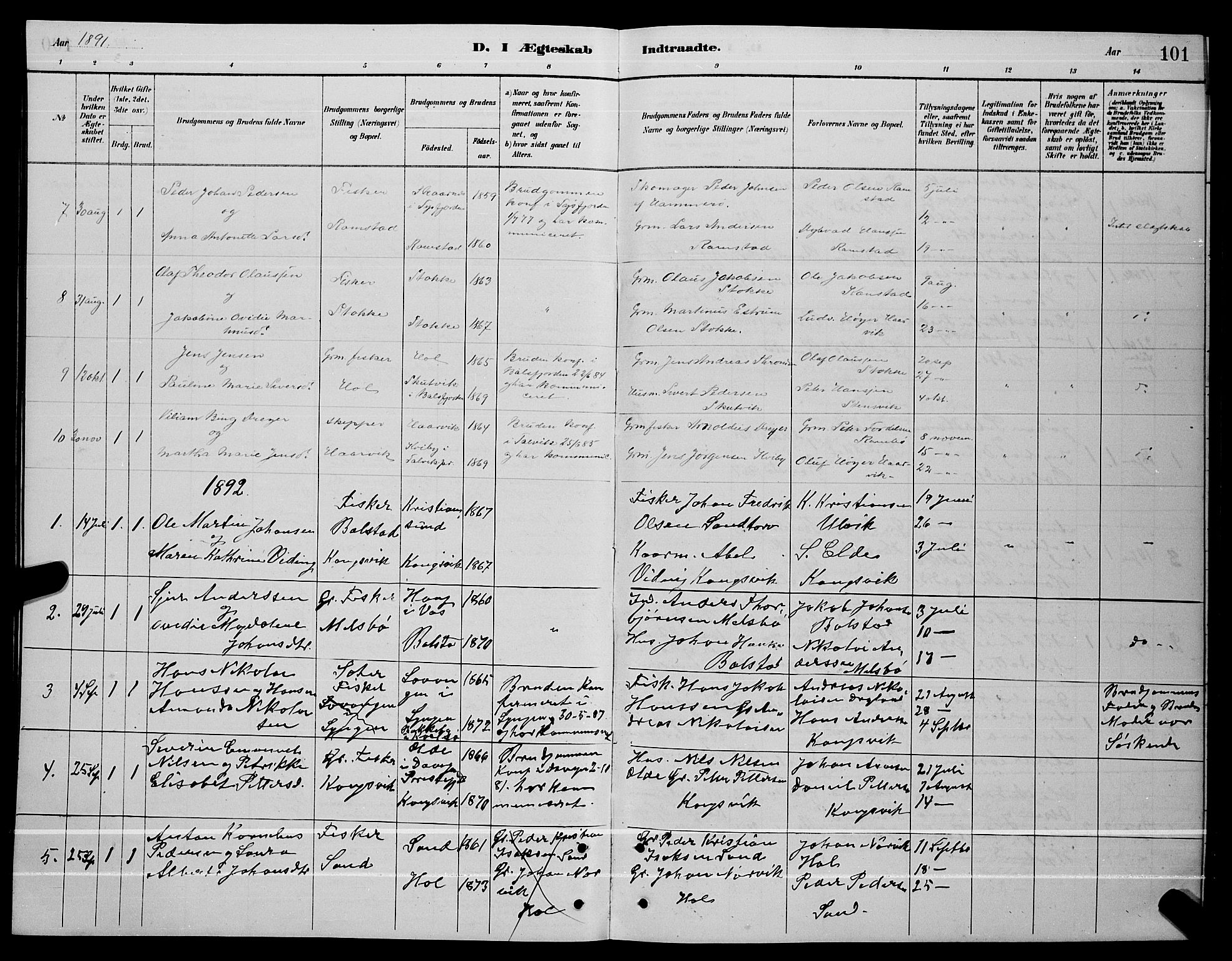 Ministerialprotokoller, klokkerbøker og fødselsregistre - Nordland, AV/SAT-A-1459/865/L0931: Parish register (copy) no. 865C03, 1885-1901, p. 101