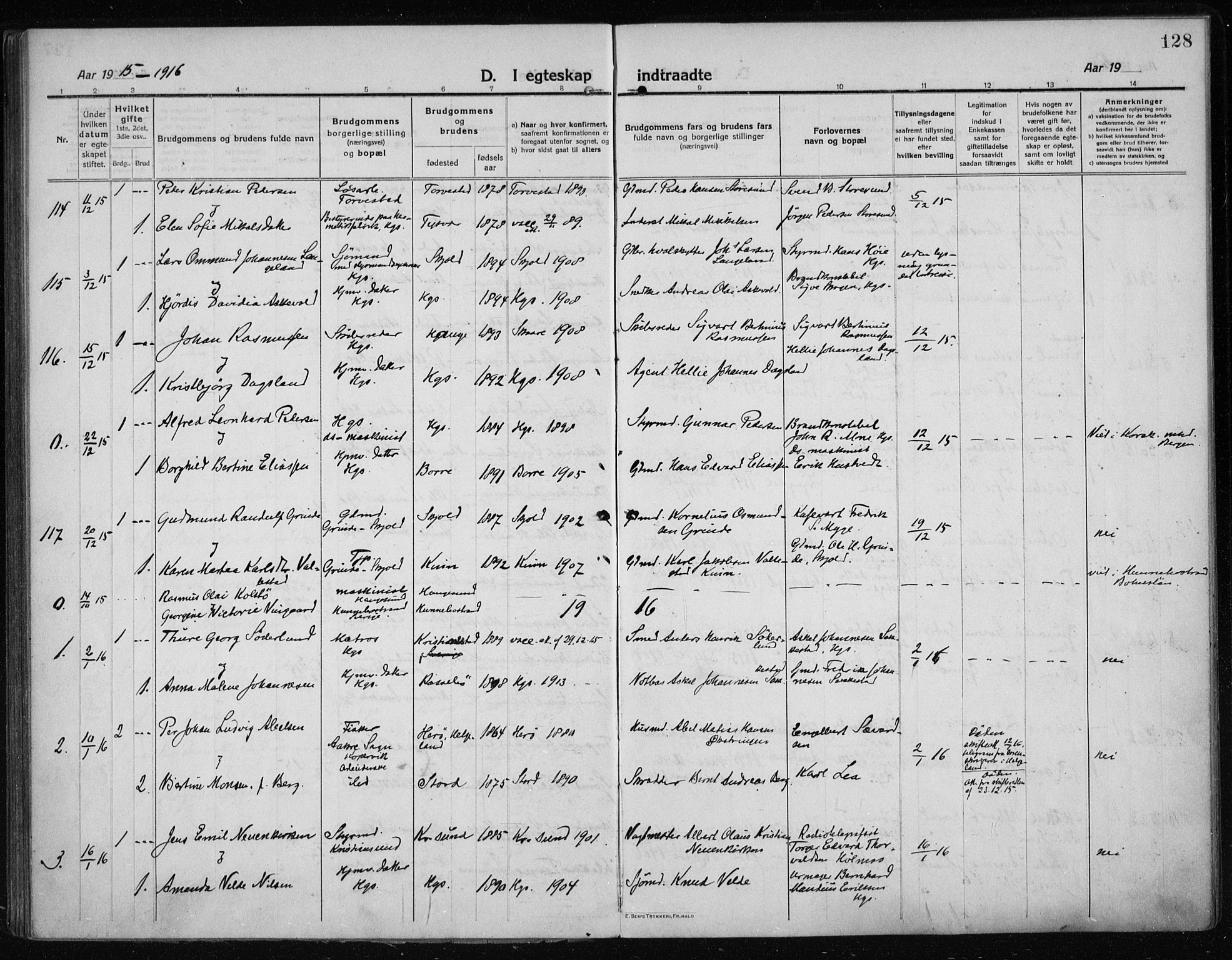 Haugesund sokneprestkontor, AV/SAST-A -101863/H/Ha/Haa/L0009: Parish register (official) no. A 9, 1914-1929, p. 128