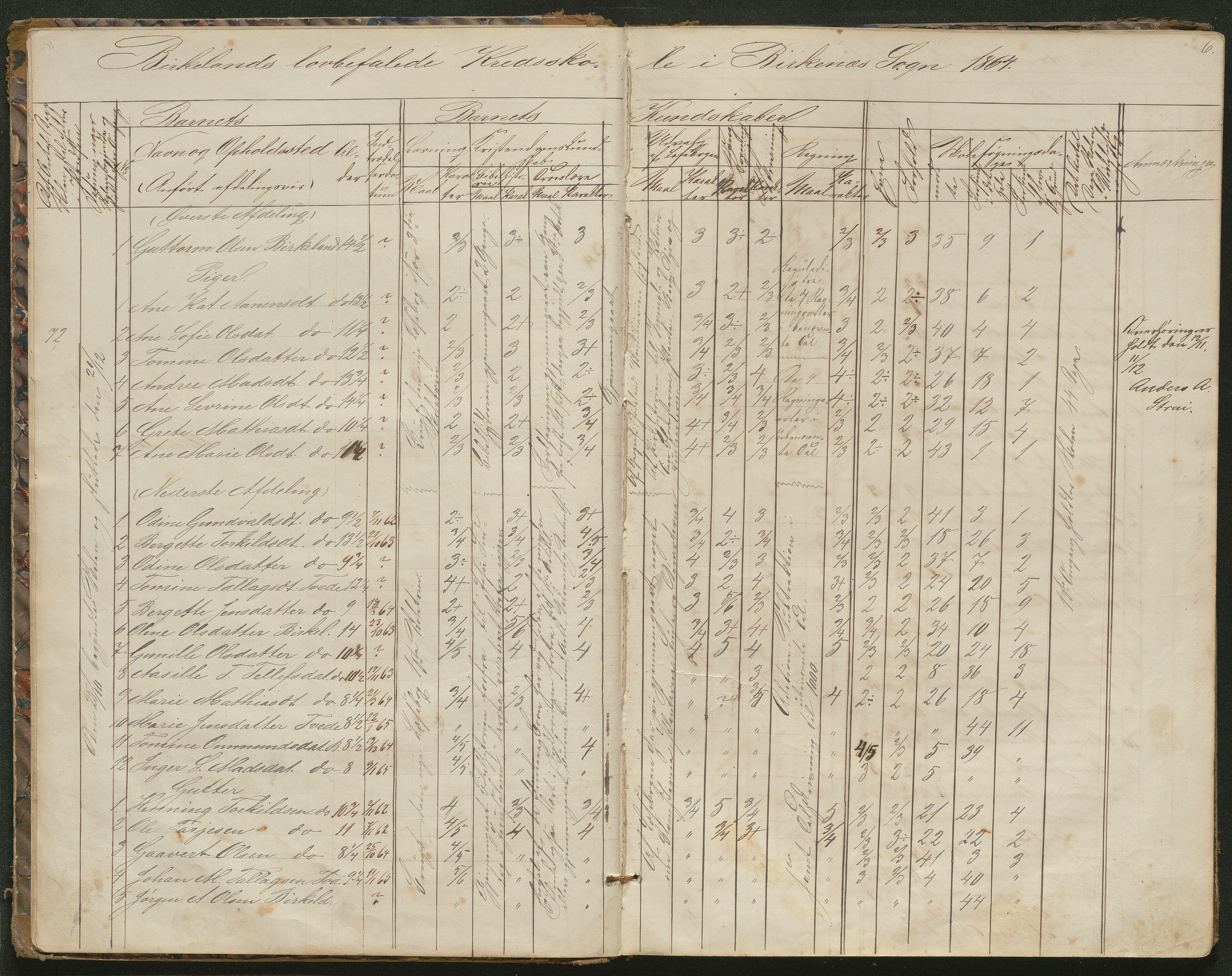 Birkenes kommune, Birkenes krets/Birkeland folkeskole frem til 1991, AAKS/KA0928-550a_91/F02/L0001: Skoleprotokoll, 1862-1896, p. 6