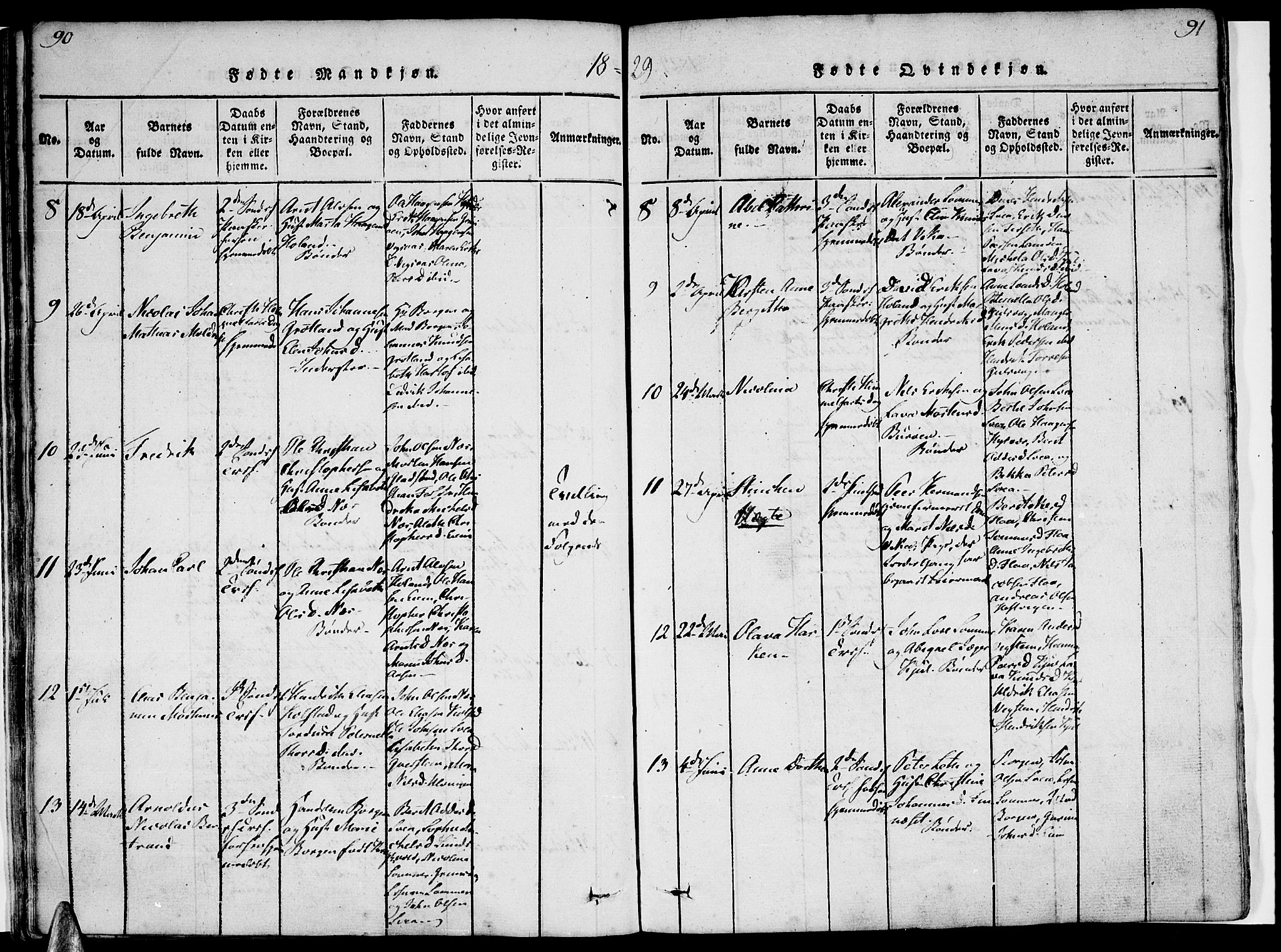 Ministerialprotokoller, klokkerbøker og fødselsregistre - Nordland, AV/SAT-A-1459/816/L0239: Parish register (official) no. 816A05, 1820-1845, p. 90-91