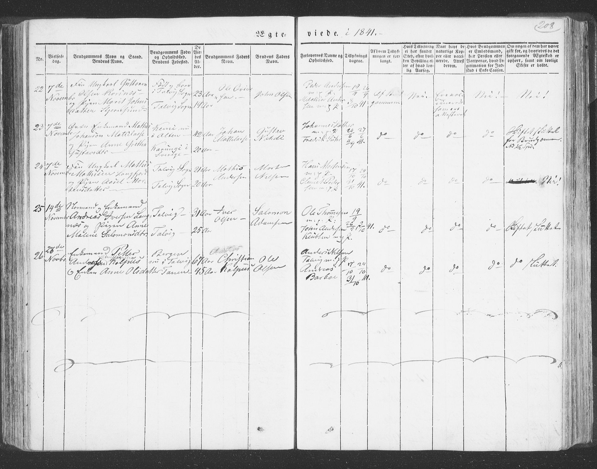 Talvik sokneprestkontor, SATØ/S-1337/H/Ha/L0009kirke: Parish register (official) no. 9, 1837-1852, p. 208