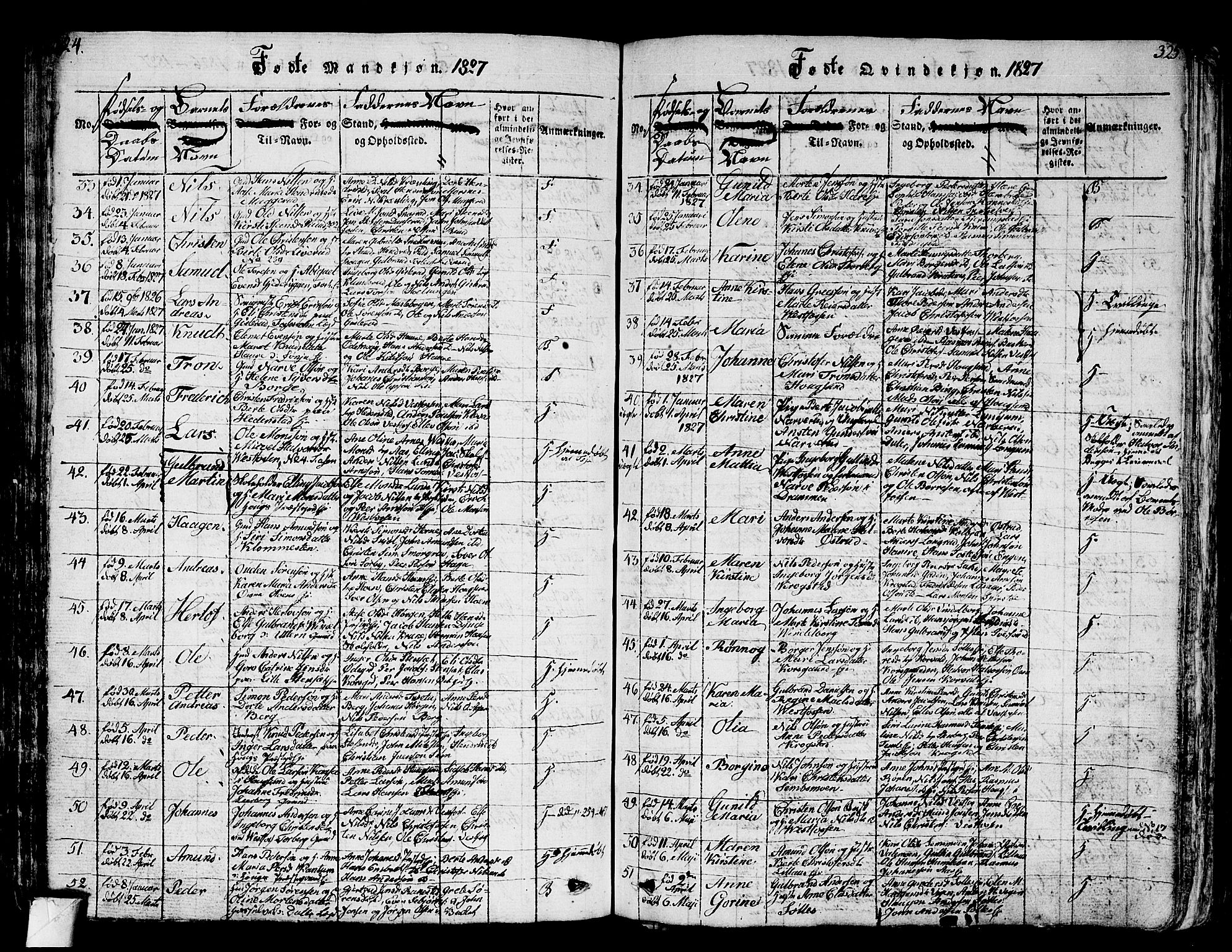 Eiker kirkebøker, AV/SAKO-A-4/G/Ga/L0001: Parish register (copy) no. I 1, 1814-1832, p. 324-325