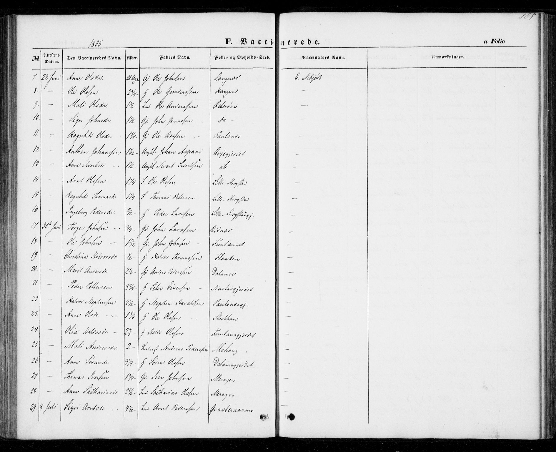 Ministerialprotokoller, klokkerbøker og fødselsregistre - Nord-Trøndelag, SAT/A-1458/706/L0040: Parish register (official) no. 706A01, 1850-1861, p. 105