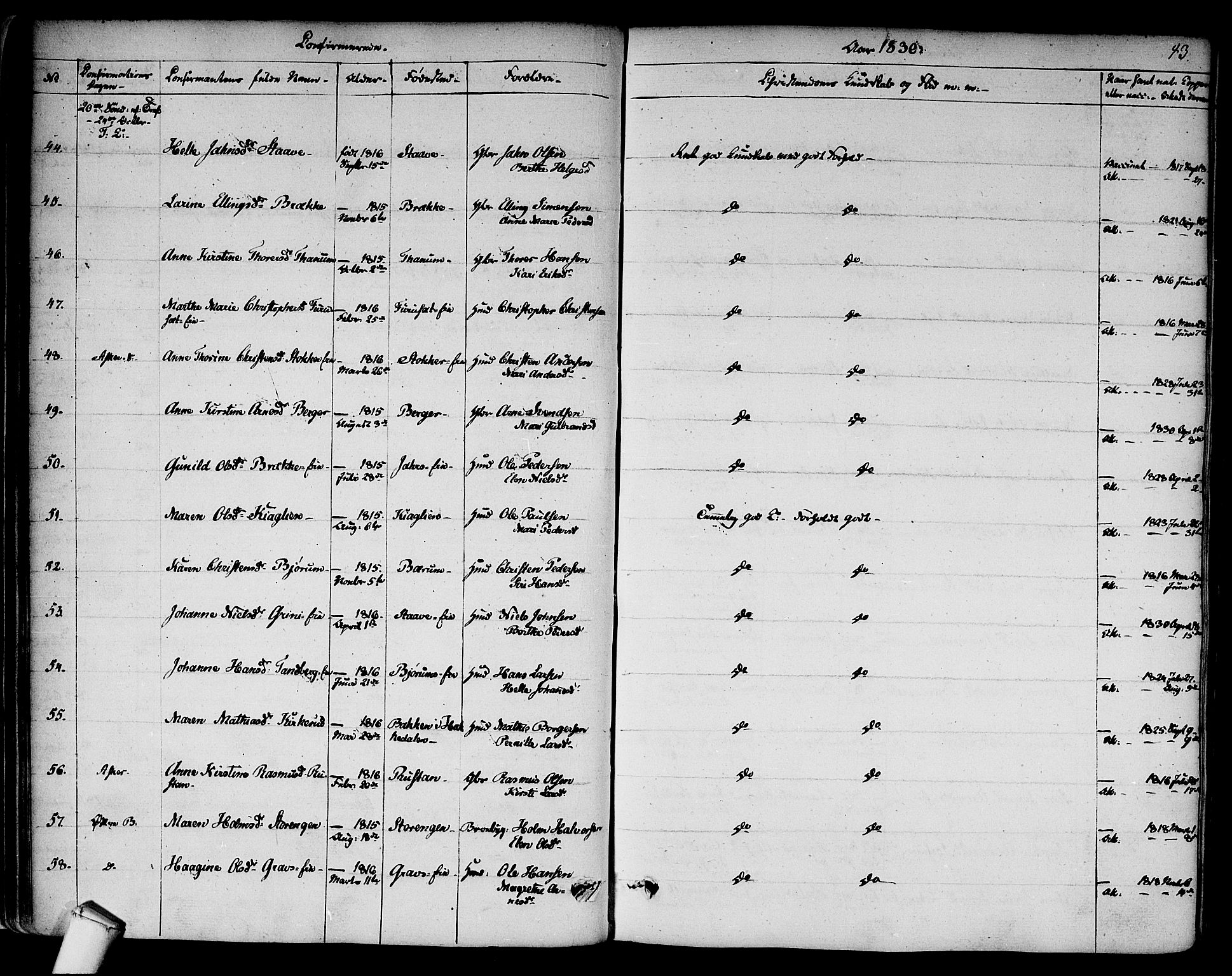 Asker prestekontor Kirkebøker, AV/SAO-A-10256a/F/Fa/L0009: Parish register (official) no. I 9, 1825-1878, p. 43