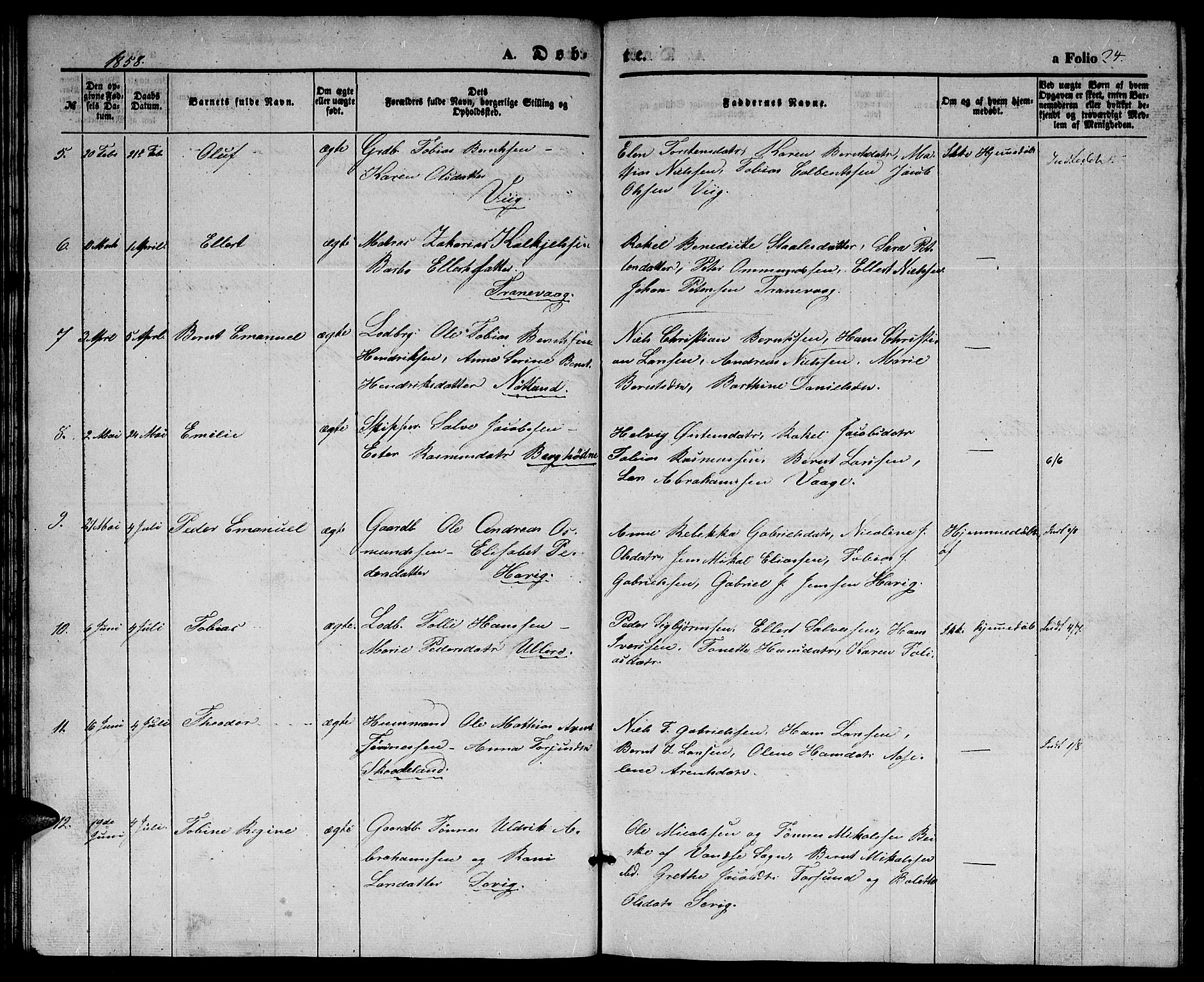 Herad sokneprestkontor, SAK/1111-0018/F/Fb/Fbb/L0002: Parish register (copy) no. B 2, 1853-1871, p. 24