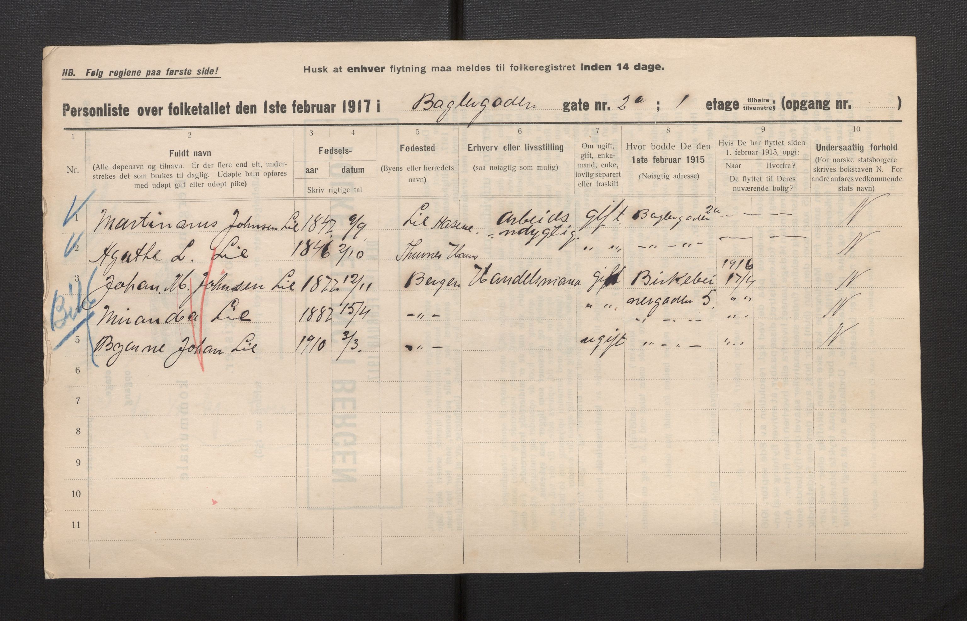 SAB, Municipal Census 1917 for Bergen, 1917, p. 1441