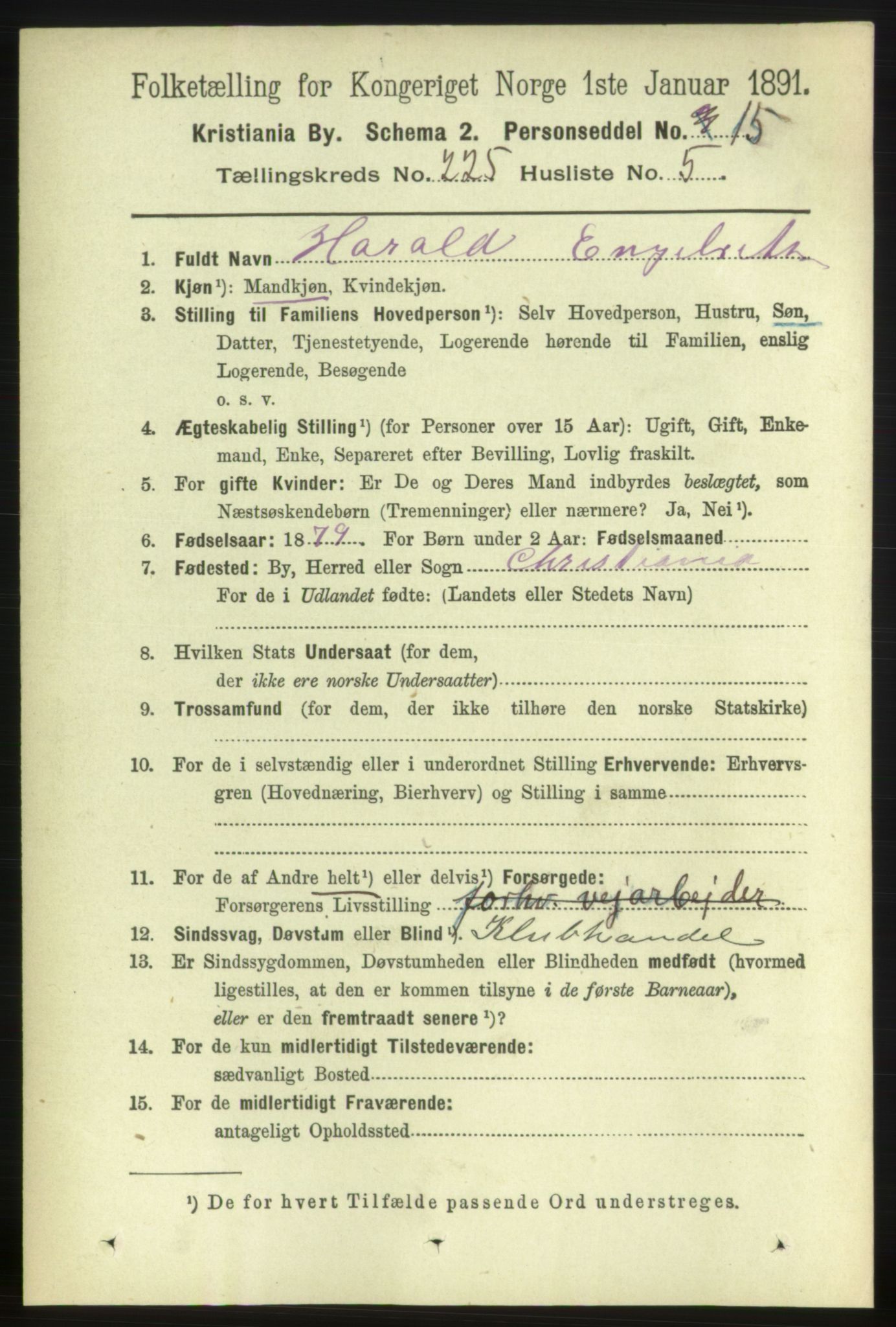 RA, 1891 census for 0301 Kristiania, 1891, p. 136486