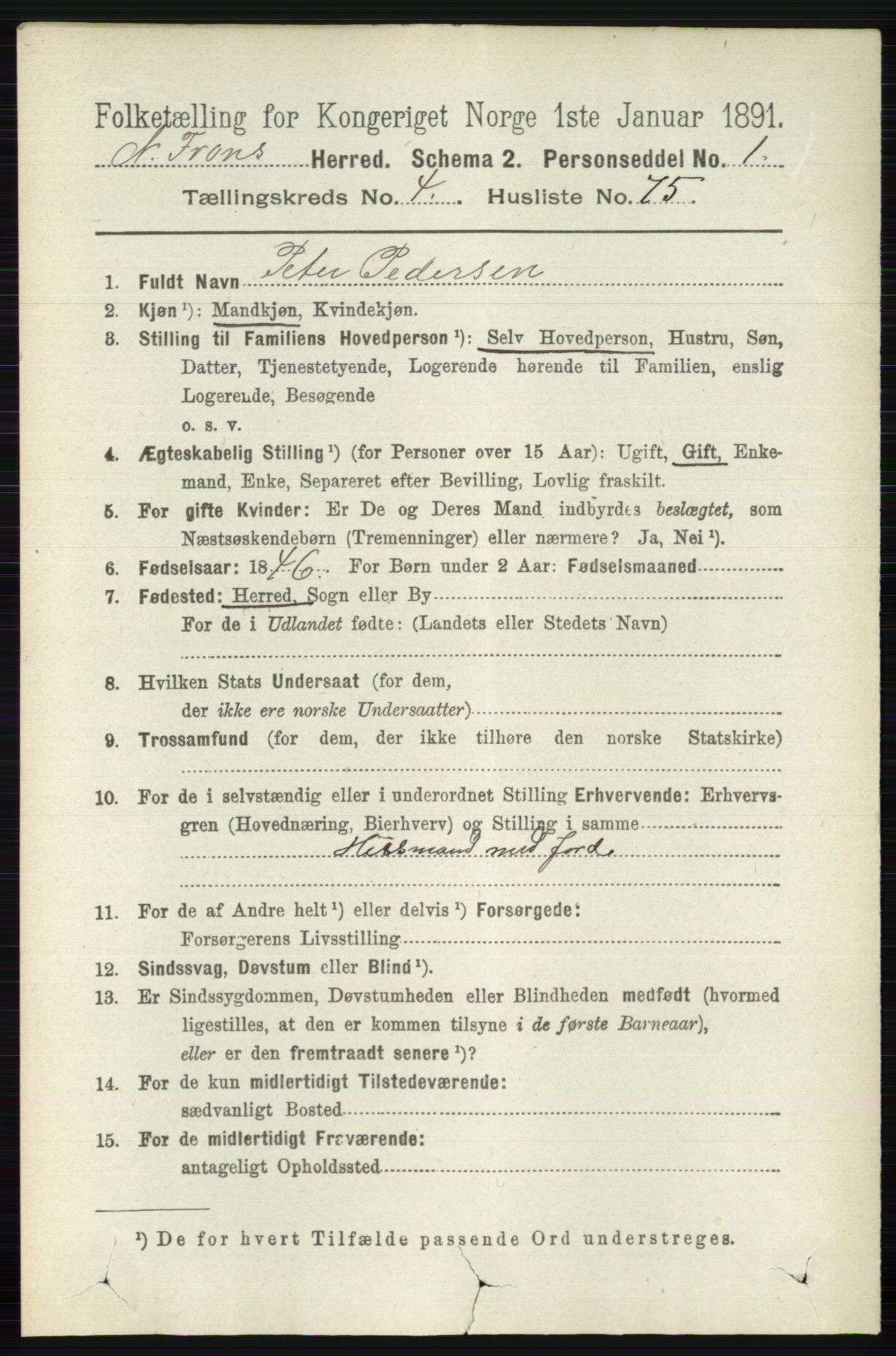 RA, 1891 census for 0518 Nord-Fron, 1891, p. 1912