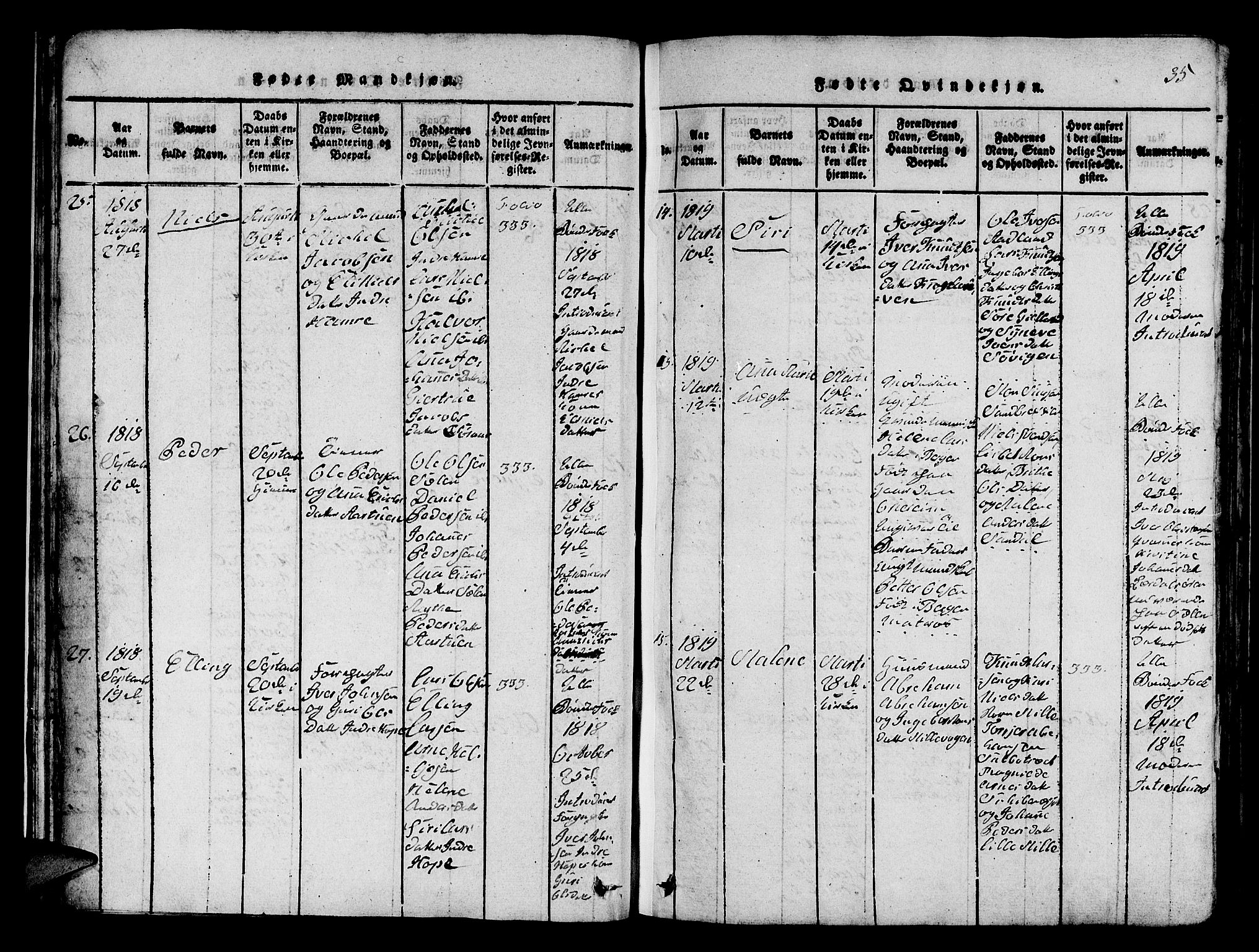Fana Sokneprestembete, SAB/A-75101/H/Hab/Haba/L0001: Parish register (copy) no. A 1, 1816-1836, p. 35