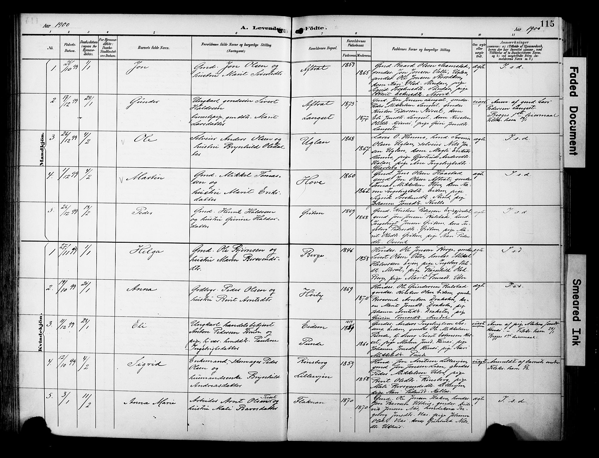 Ministerialprotokoller, klokkerbøker og fødselsregistre - Sør-Trøndelag, SAT/A-1456/695/L1149: Parish register (official) no. 695A09, 1891-1902, p. 115