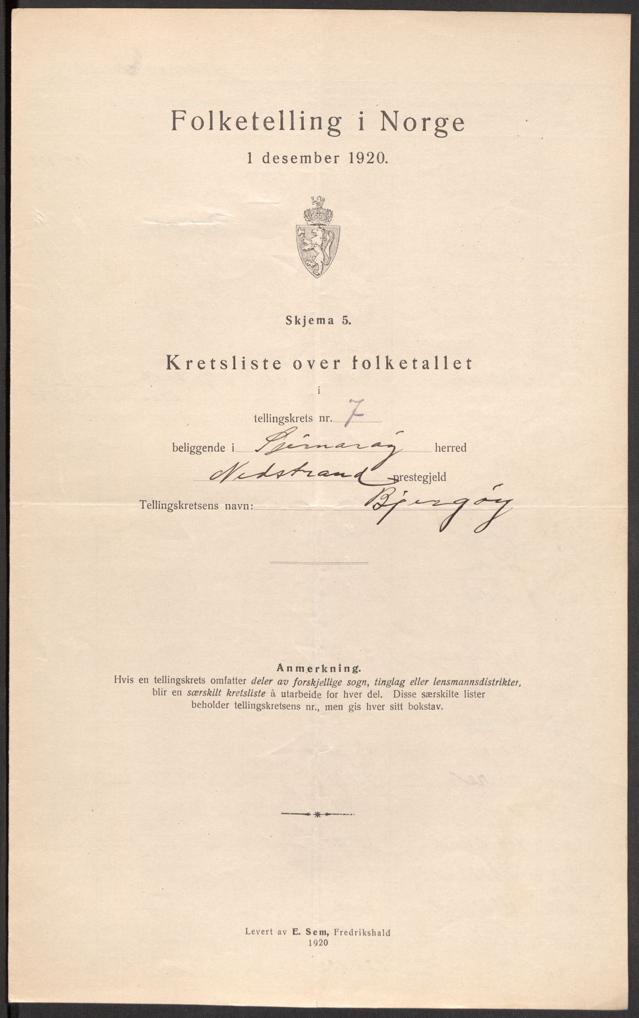 SAST, 1920 census for Sjernarøy, 1920, p. 31