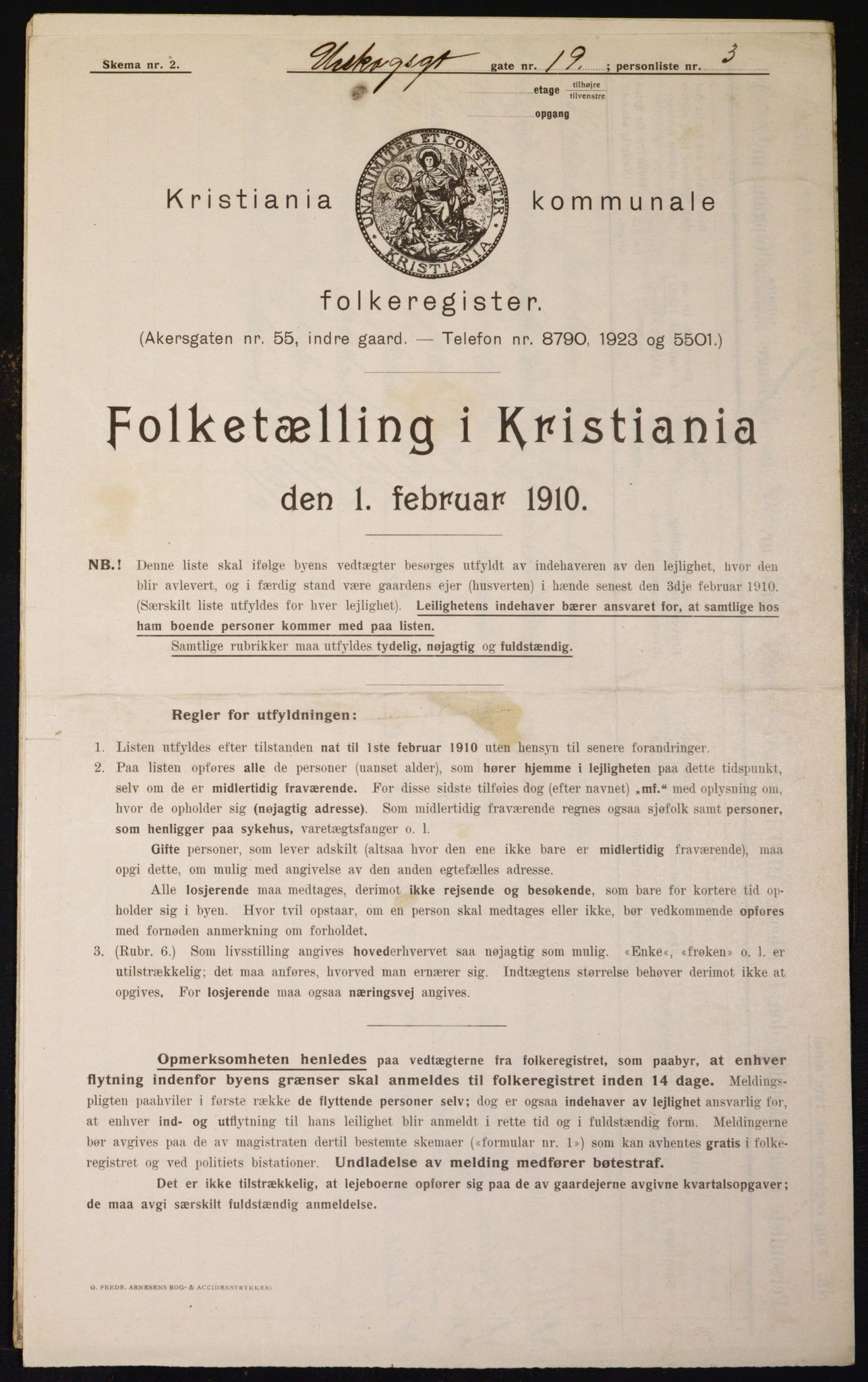 OBA, Municipal Census 1910 for Kristiania, 1910, p. 2523