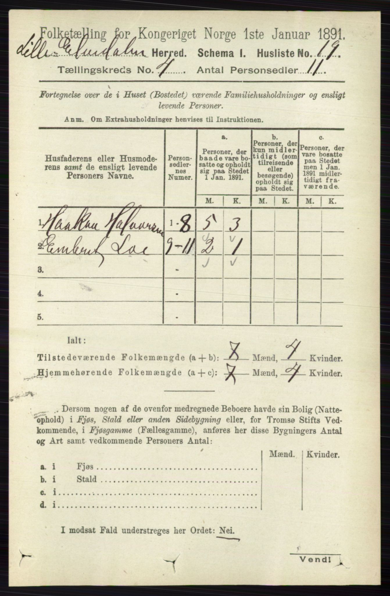 RA, 1891 census for 0438 Lille Elvedalen, 1891, p. 1313