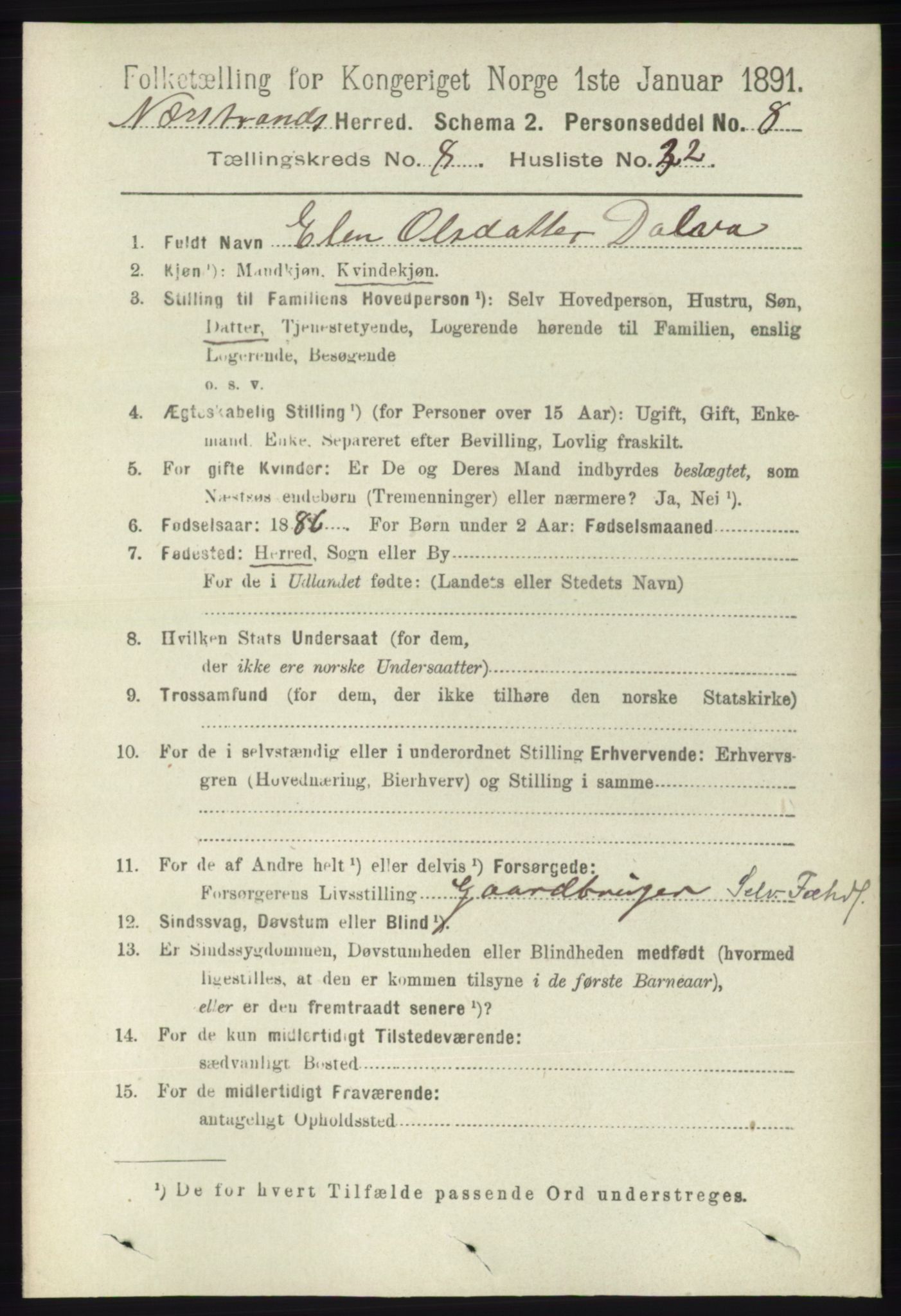 RA, 1891 census for 1139 Nedstrand, 1891, p. 1573