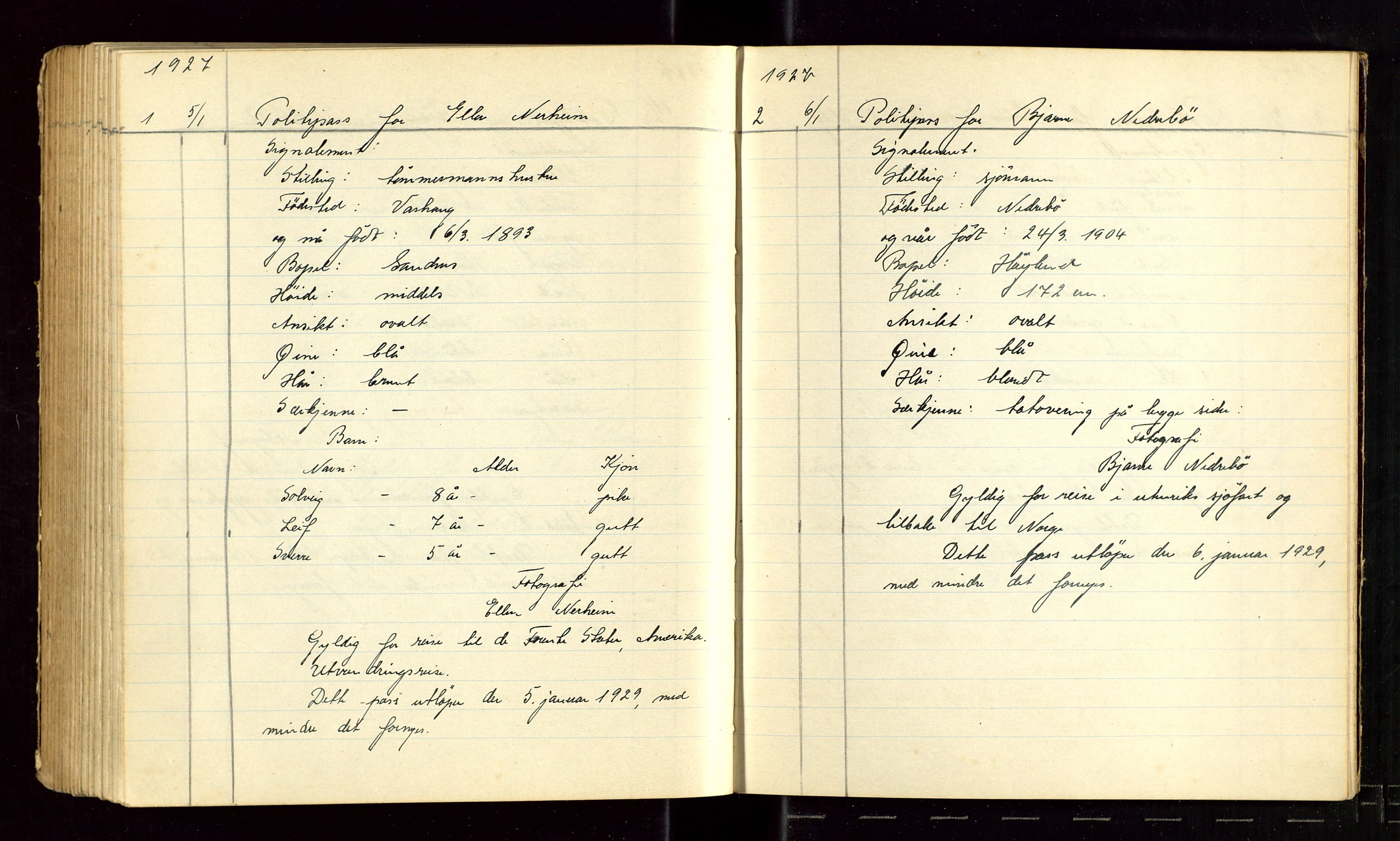 Sandnes politikammer, AV/SAST-A-100446/K/L0003: Passprotokoll, 1922-1927, p. 180