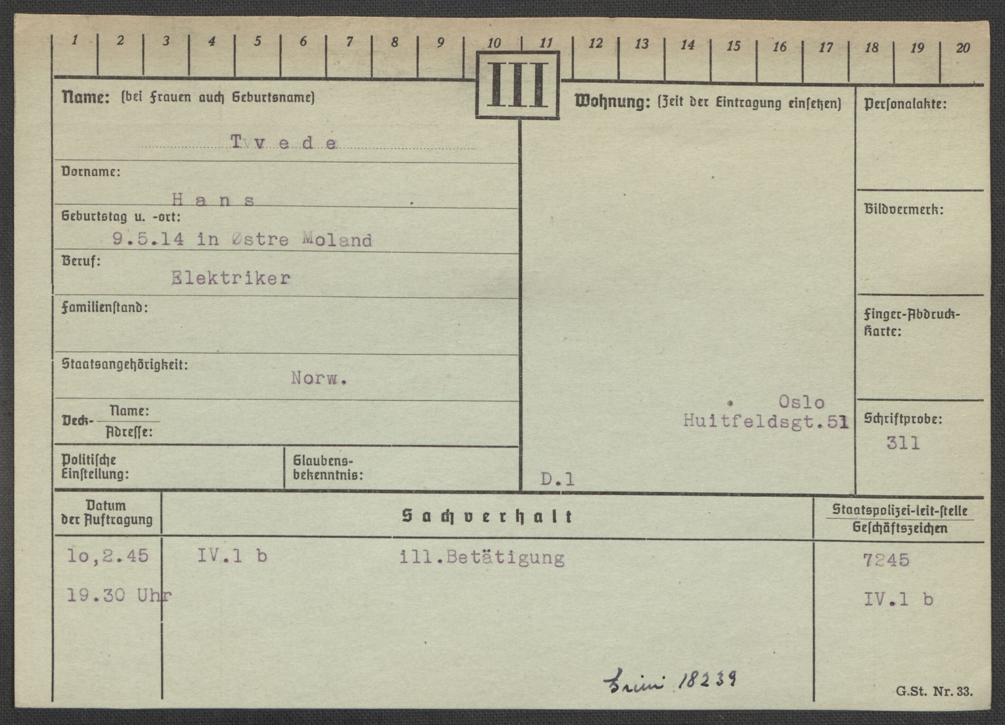 Befehlshaber der Sicherheitspolizei und des SD, RA/RAFA-5969/E/Ea/Eaa/L0010: Register over norske fanger i Møllergata 19: Sø-Å, 1940-1945, p. 548