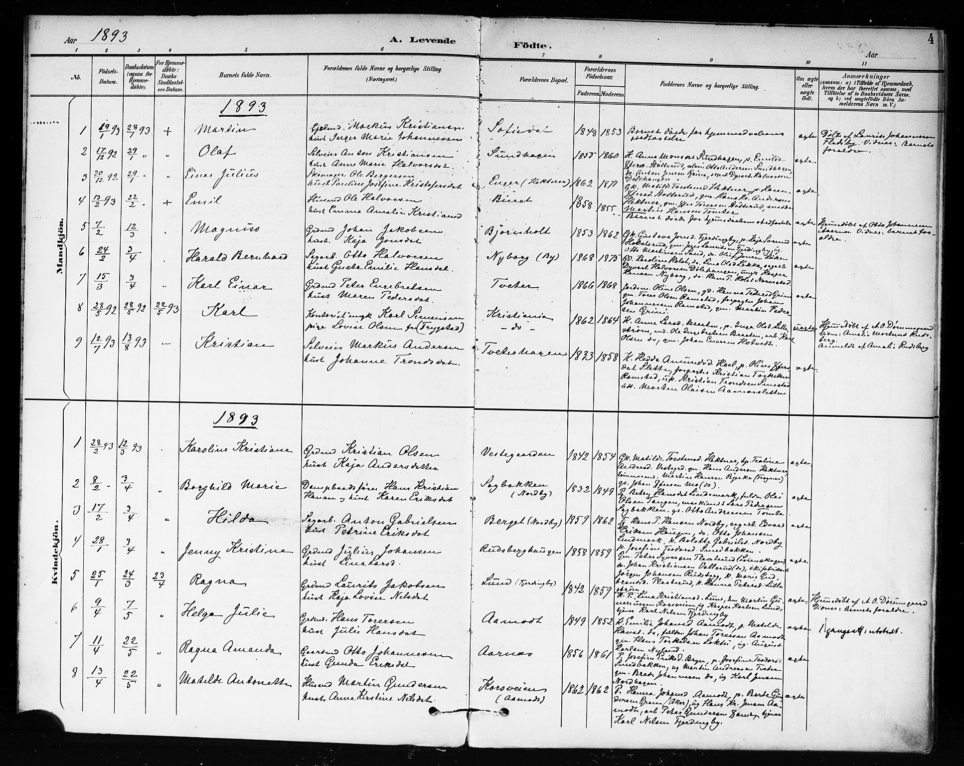 Fet prestekontor Kirkebøker, AV/SAO-A-10370a/F/Fb/L0002: Parish register (official) no. II 2, 1892-1904, p. 4