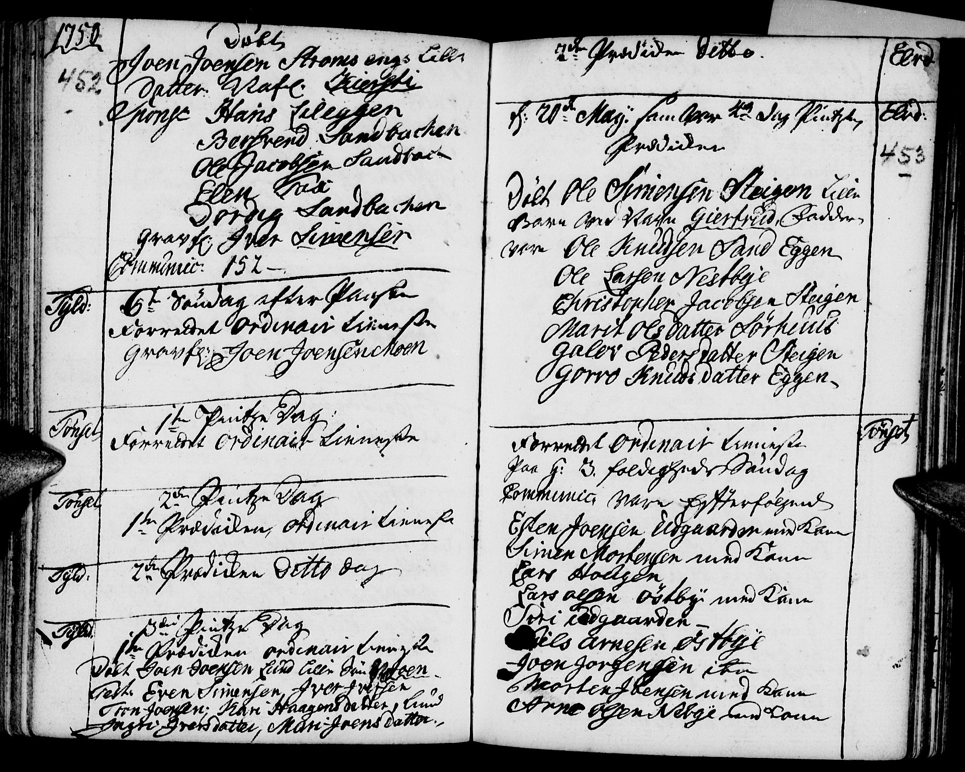 Tynset prestekontor, SAH/PREST-058/H/Ha/Haa/L0002: Parish register (official) no. 2, 1737-1767, p. 452-453