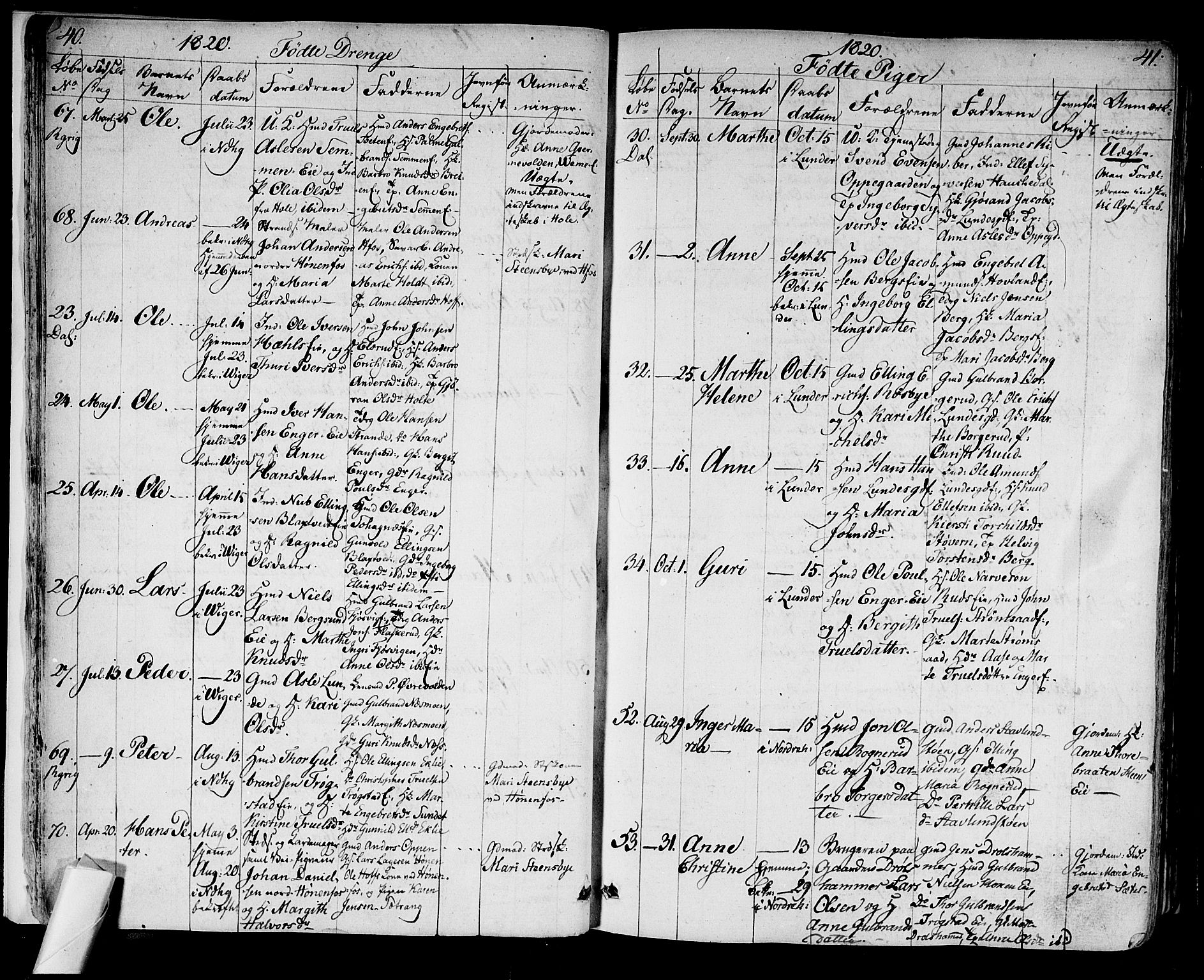 Norderhov kirkebøker, AV/SAKO-A-237/F/Fa/L0009: Parish register (official) no. 9, 1819-1837, p. 40-41