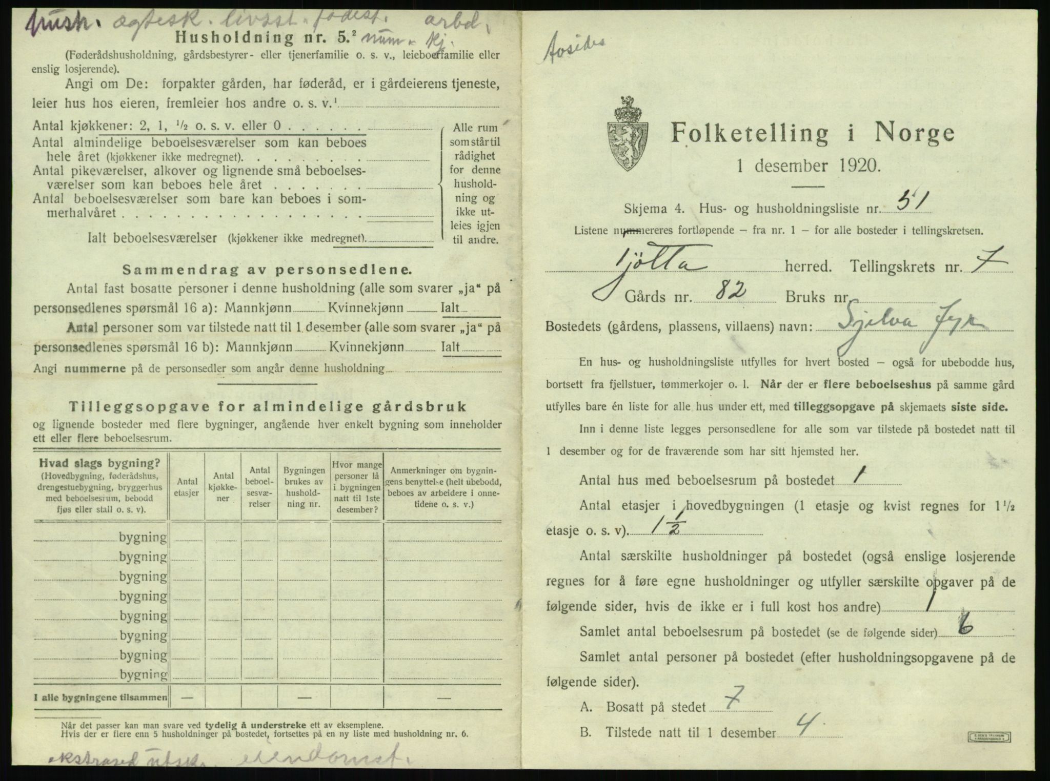 SAT, 1920 census for Tjøtta, 1920, p. 443