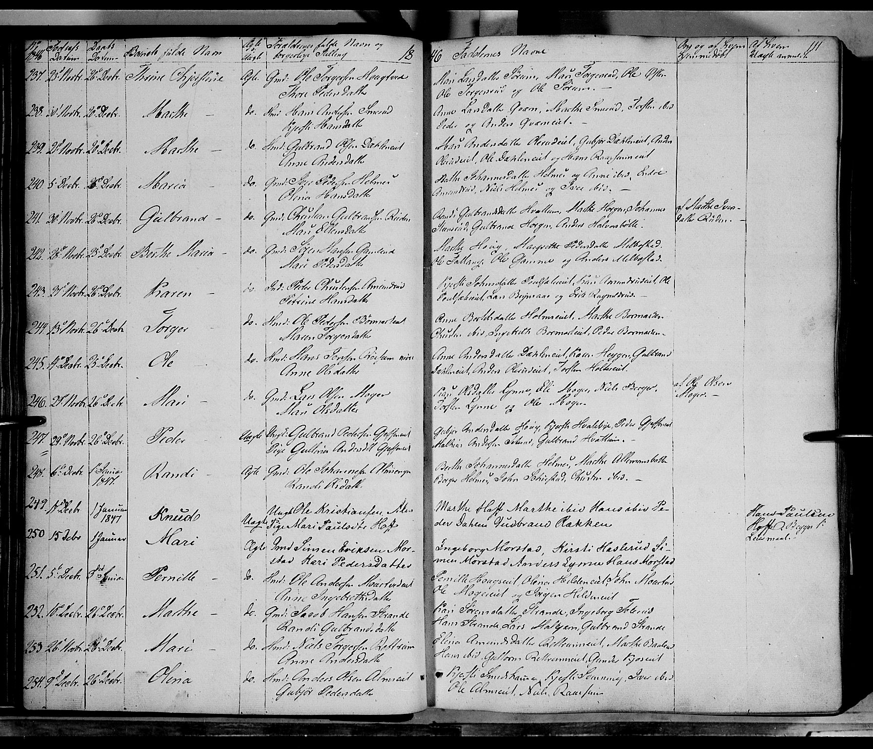 Gran prestekontor, SAH/PREST-112/H/Ha/Haa/L0011: Parish register (official) no. 11, 1842-1856, p. 110-111