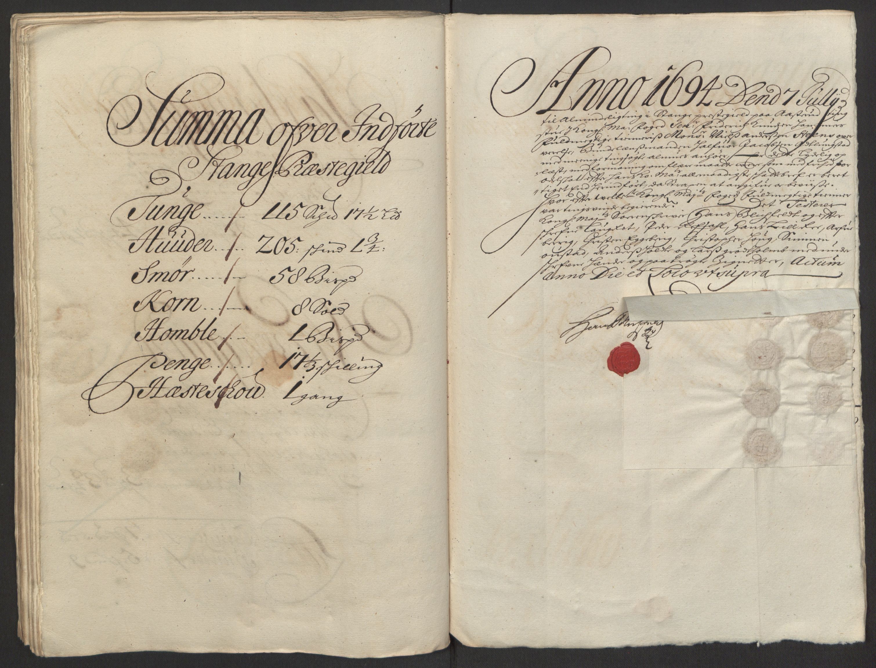 Rentekammeret inntil 1814, Reviderte regnskaper, Fogderegnskap, AV/RA-EA-4092/R16/L1035: Fogderegnskap Hedmark, 1694, p. 188