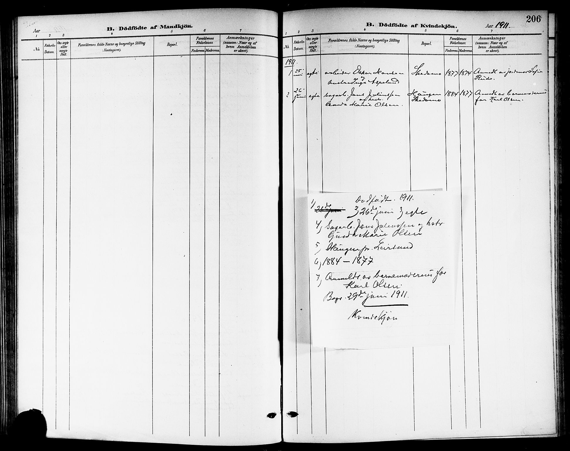 Skedsmo prestekontor Kirkebøker, SAO/A-10033a/G/Ga/L0005b: Parish register (copy) no. I 5B, 1902-1911, p. 206