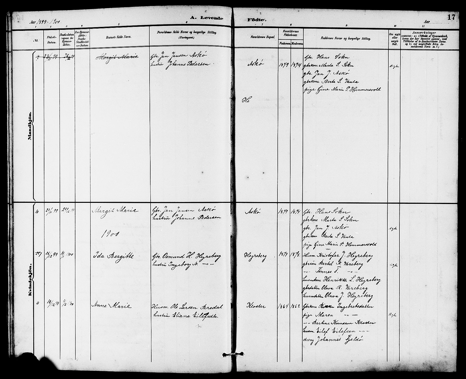 Rennesøy sokneprestkontor, SAST/A -101827/H/Ha/Hab/L0011: Parish register (copy) no. B 10, 1891-1908, p. 17