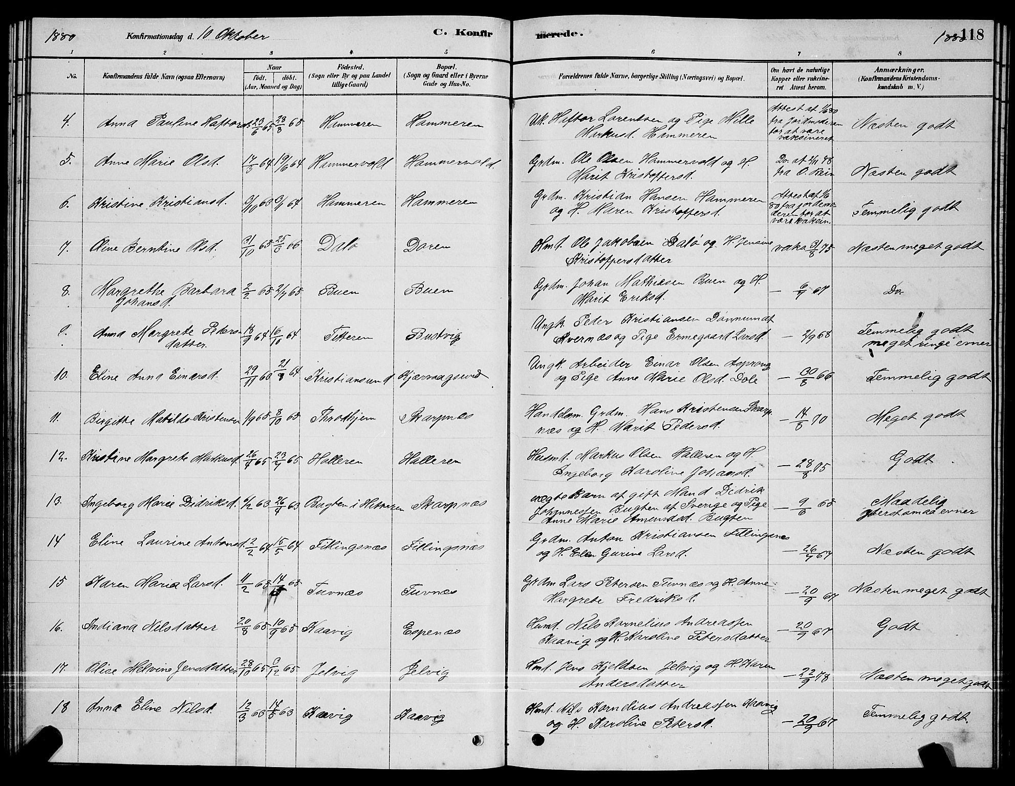 Ministerialprotokoller, klokkerbøker og fødselsregistre - Sør-Trøndelag, AV/SAT-A-1456/640/L0585: Parish register (copy) no. 640C03, 1878-1891, p. 118