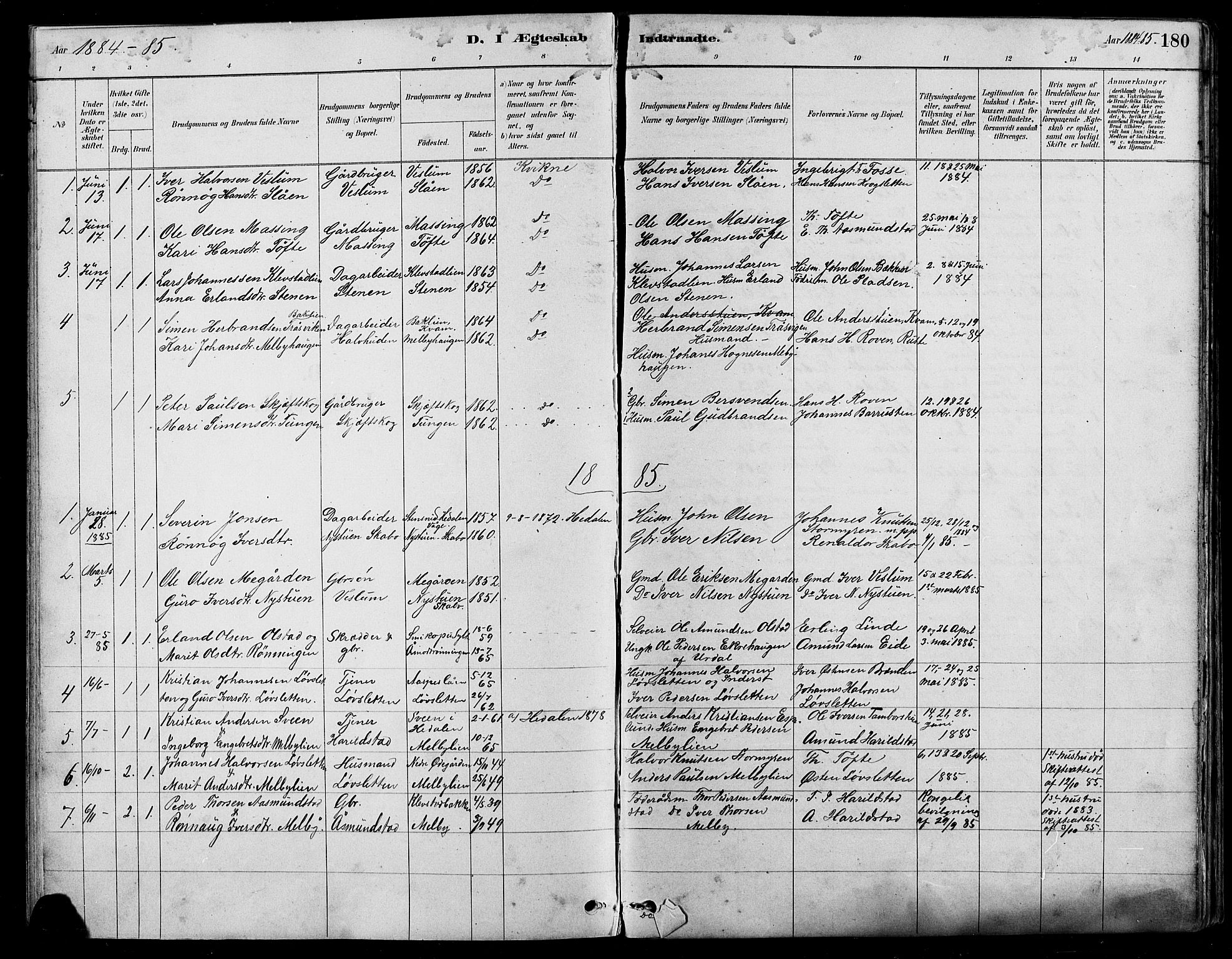 Nord-Fron prestekontor, SAH/PREST-080/H/Ha/Hab/L0005: Parish register (copy) no. 5, 1884-1914, p. 180