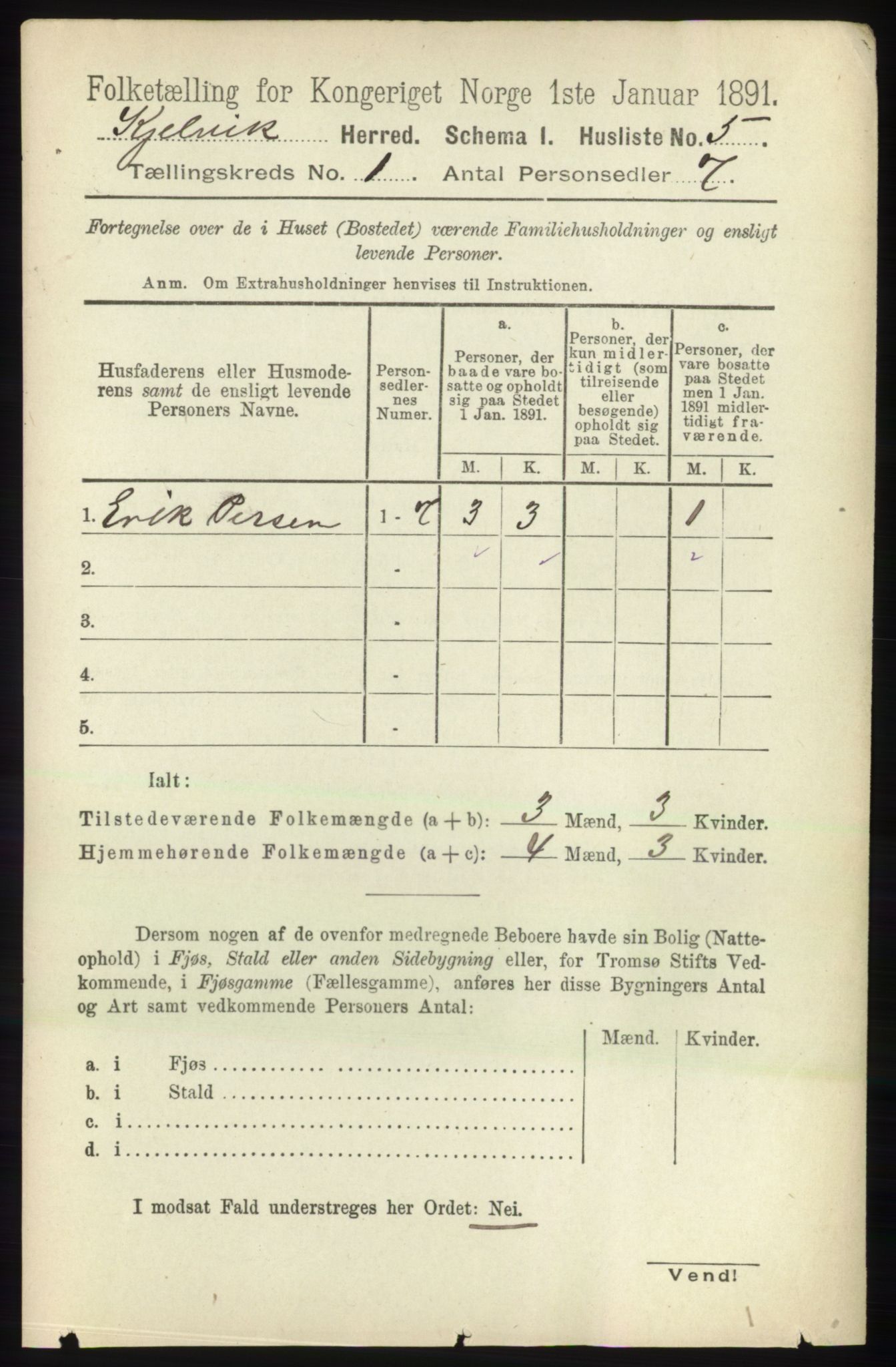 RA, 1891 census for 2019 Kjelvik, 1891, p. 30