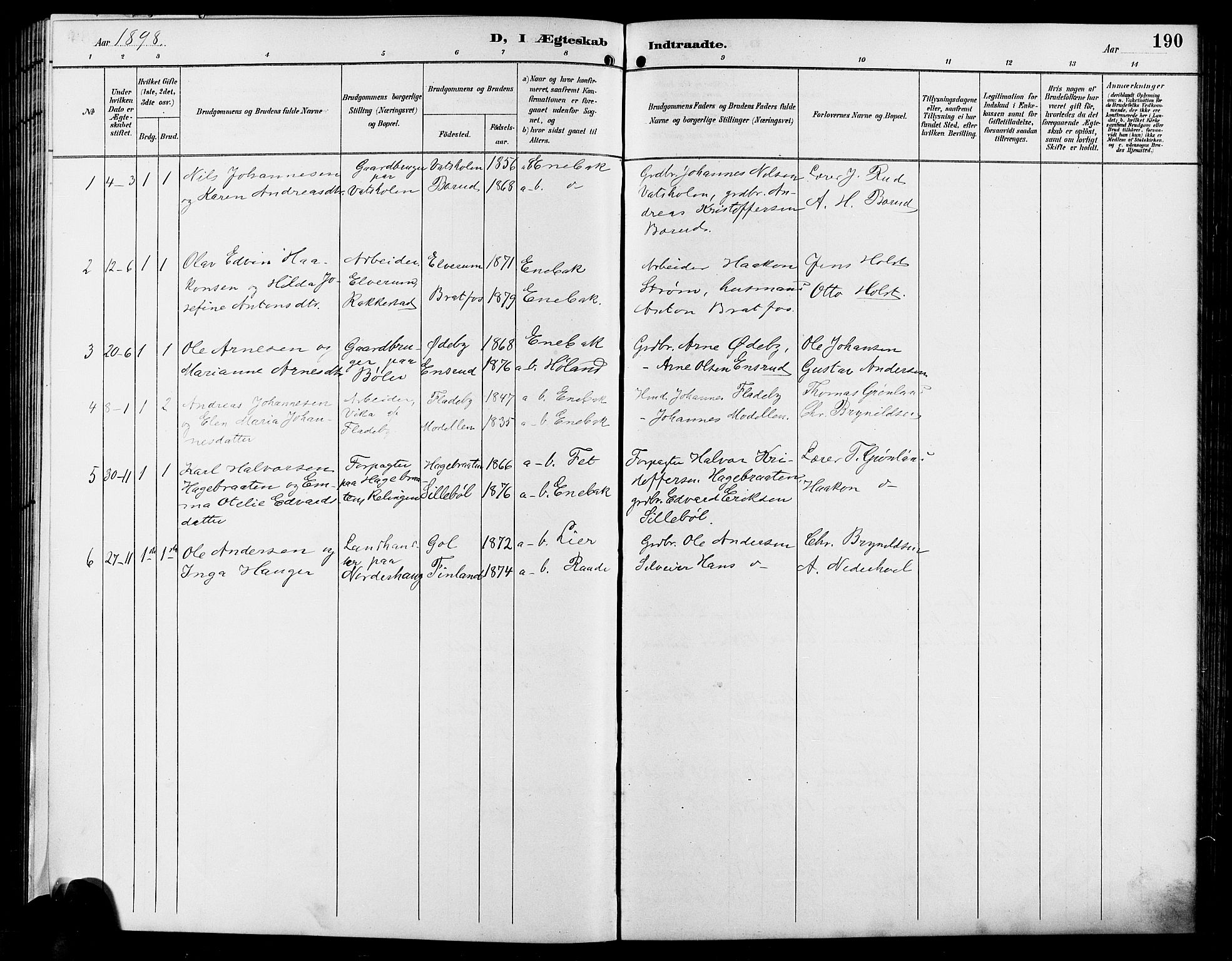 Enebakk prestekontor Kirkebøker, SAO/A-10171c/G/Ga/L0006: Parish register (copy) no. I 6, 1889-1911, p. 190