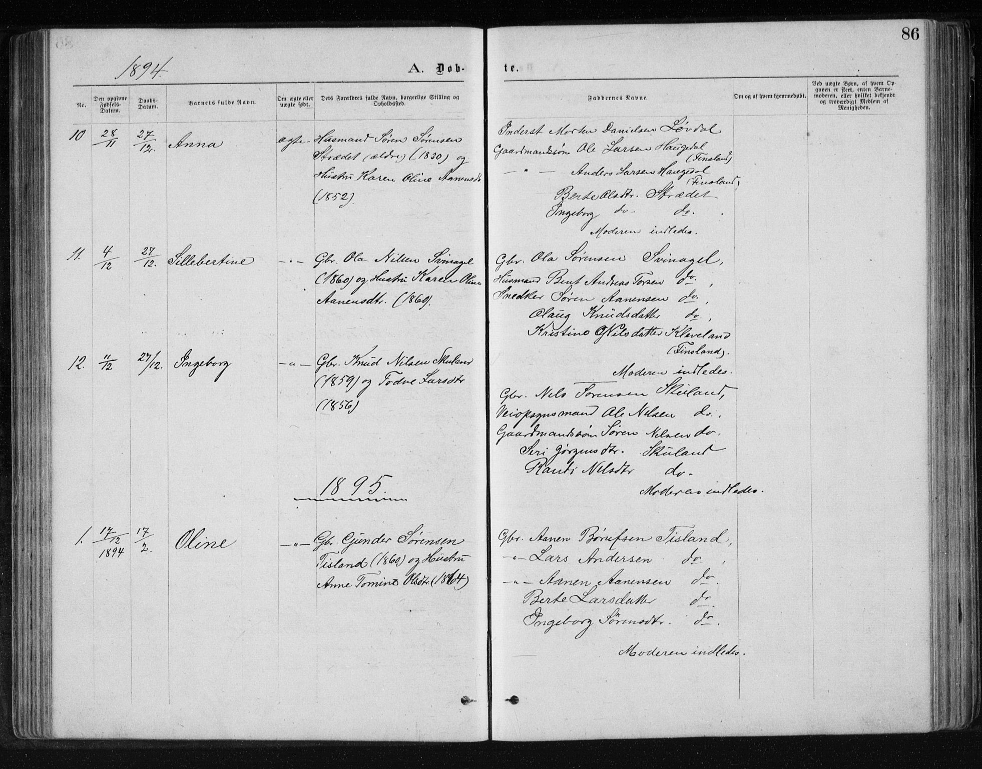 Holum sokneprestkontor, AV/SAK-1111-0022/F/Fb/Fbb/L0003: Parish register (copy) no. B 3, 1875-1898, p. 86