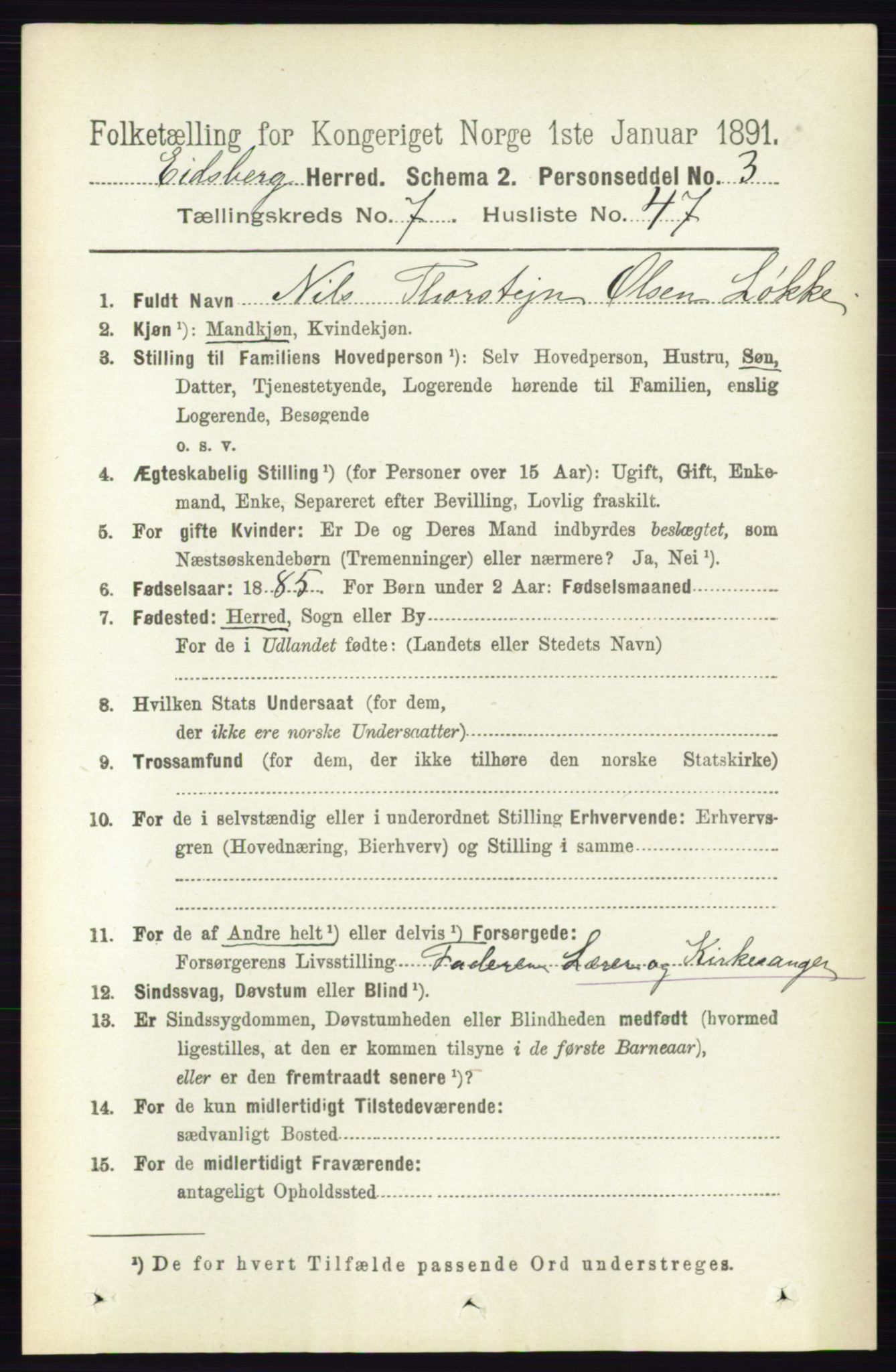 RA, 1891 census for 0125 Eidsberg, 1891, p. 4409