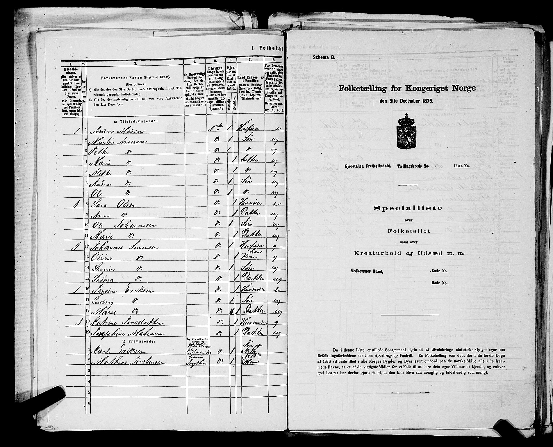 RA, 1875 census for 0101P Fredrikshald, 1875, p. 1152