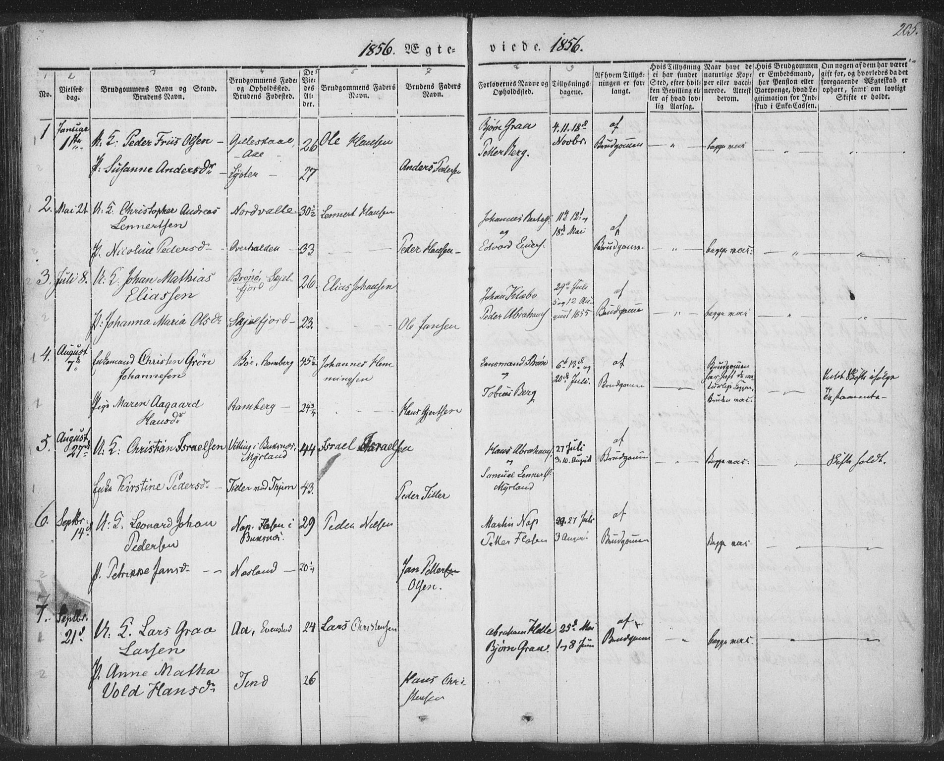 Ministerialprotokoller, klokkerbøker og fødselsregistre - Nordland, AV/SAT-A-1459/885/L1202: Parish register (official) no. 885A03, 1838-1859, p. 205