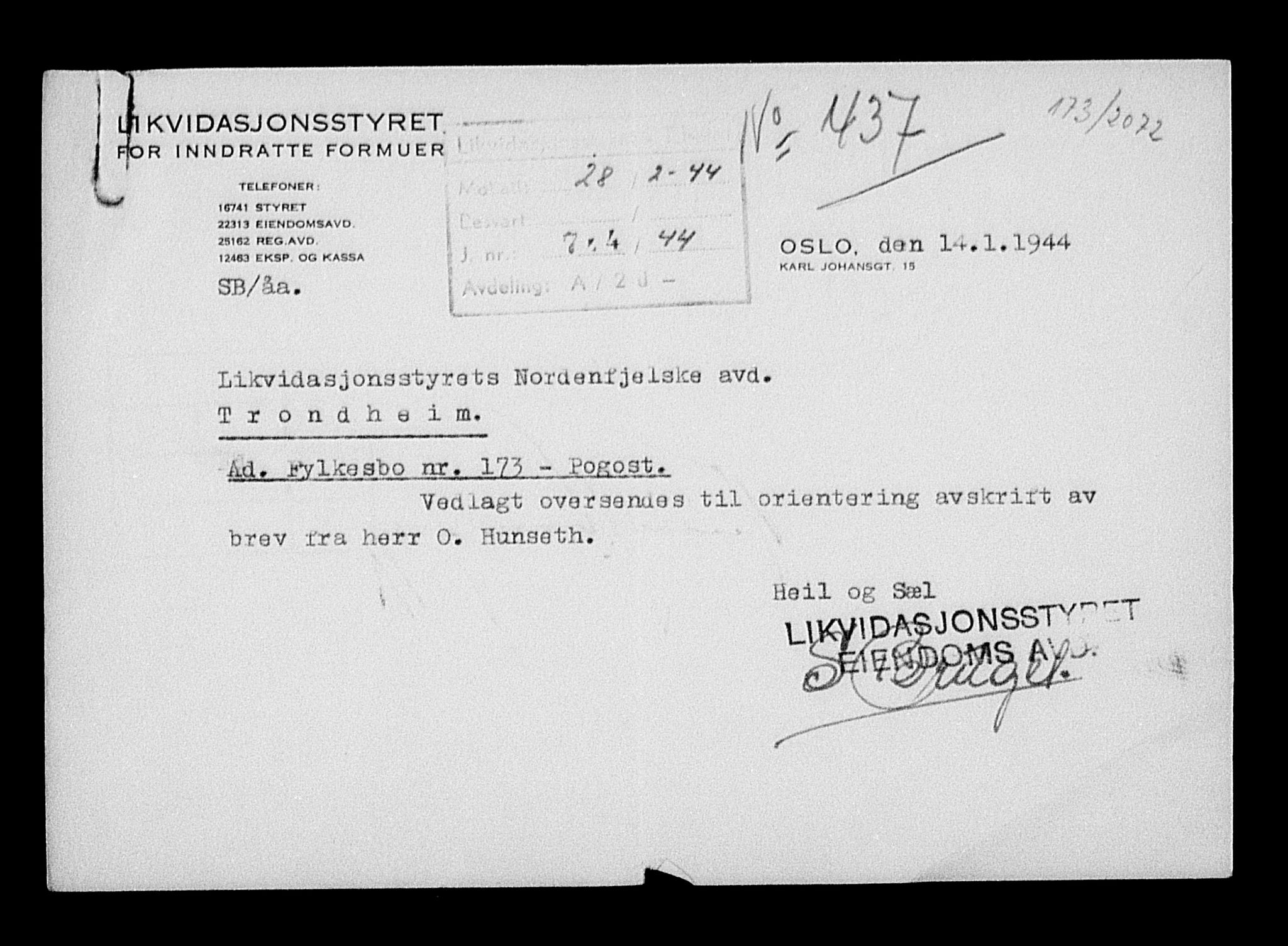 Justisdepartementet, Tilbakeføringskontoret for inndratte formuer, AV/RA-S-1564/H/Hc/Hcc/L0970: --, 1945-1947, p. 232