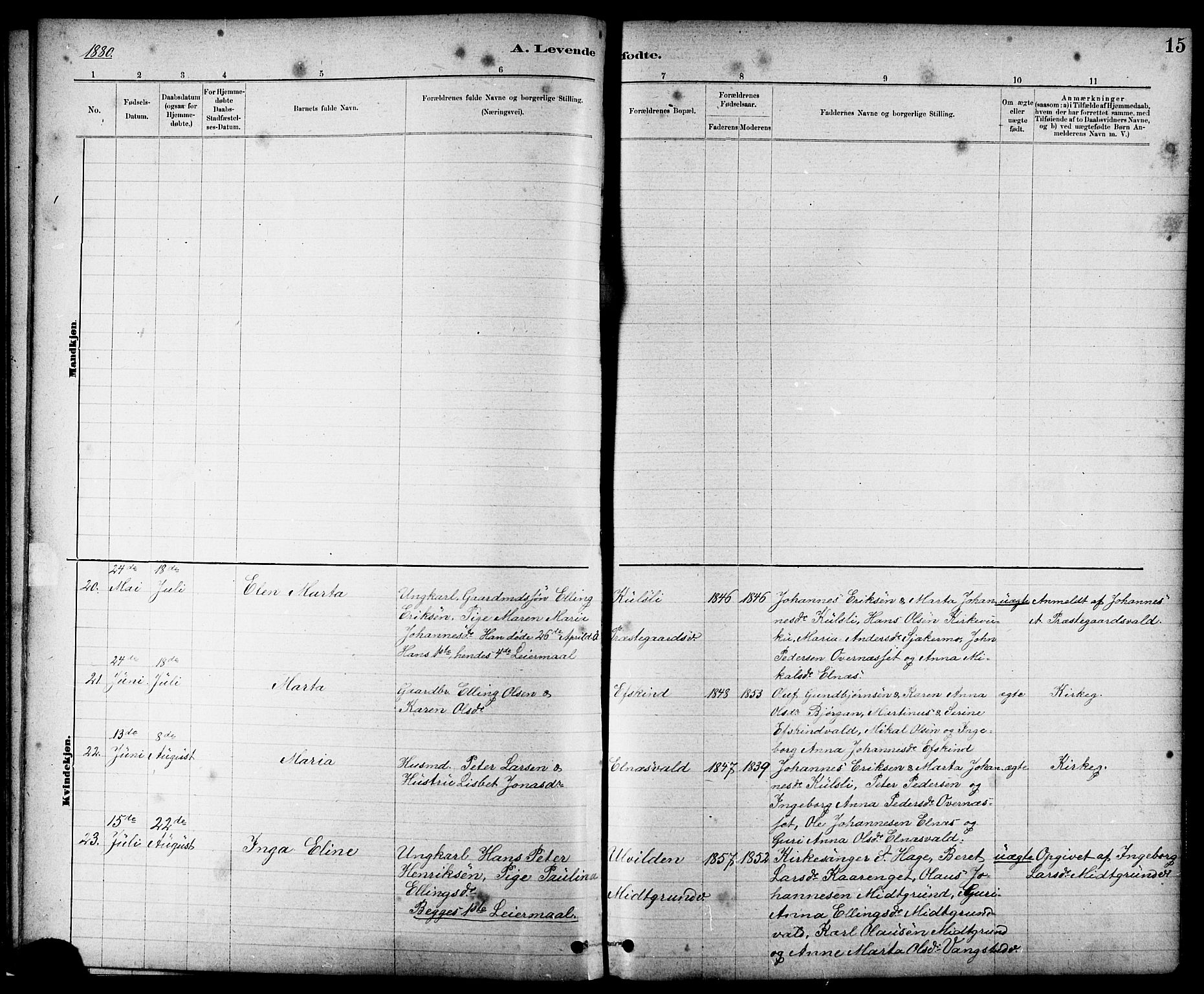 Ministerialprotokoller, klokkerbøker og fødselsregistre - Nord-Trøndelag, AV/SAT-A-1458/724/L0267: Parish register (copy) no. 724C03, 1879-1898, p. 15