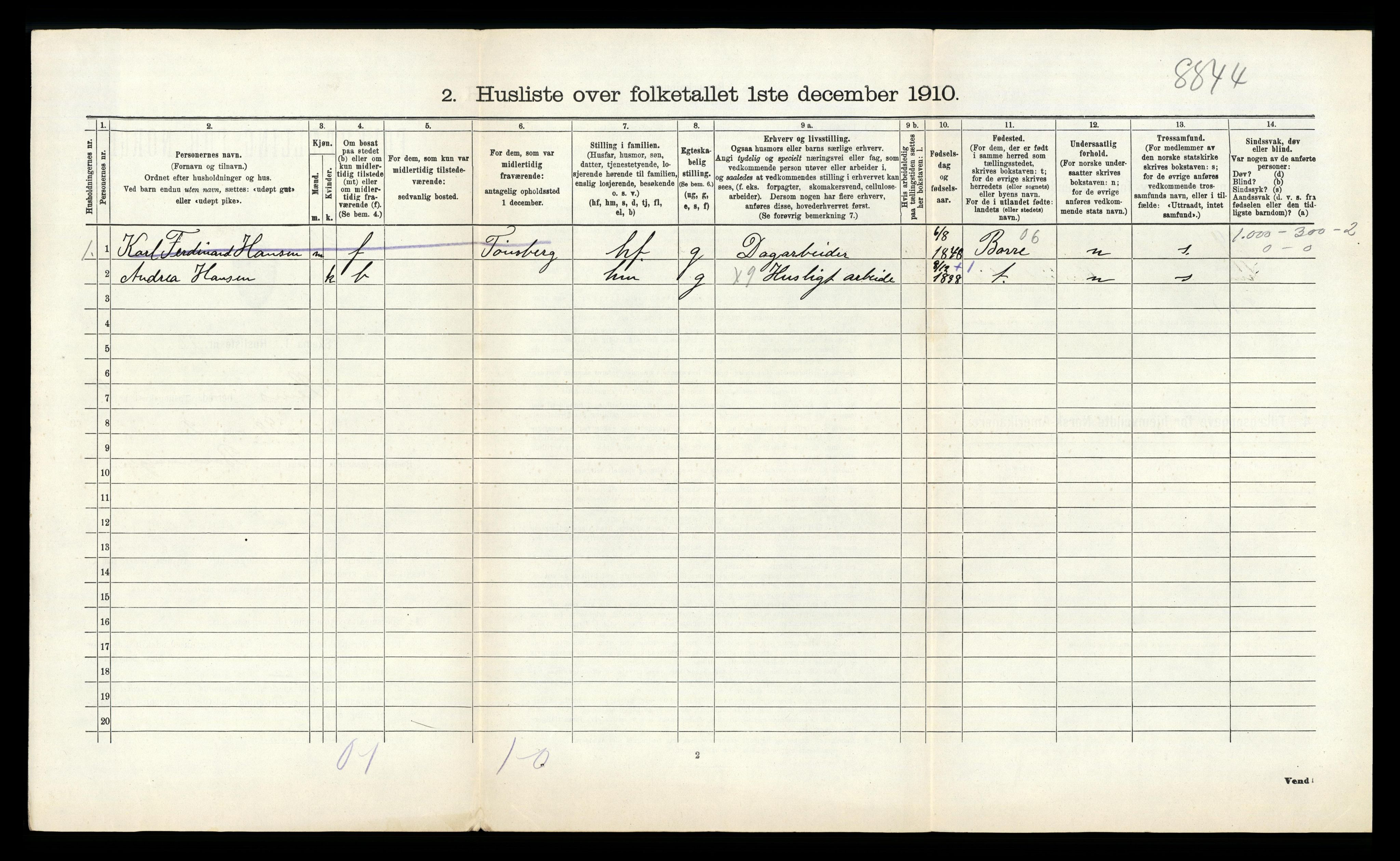 RA, 1910 census for Sem, 1910, p. 1223