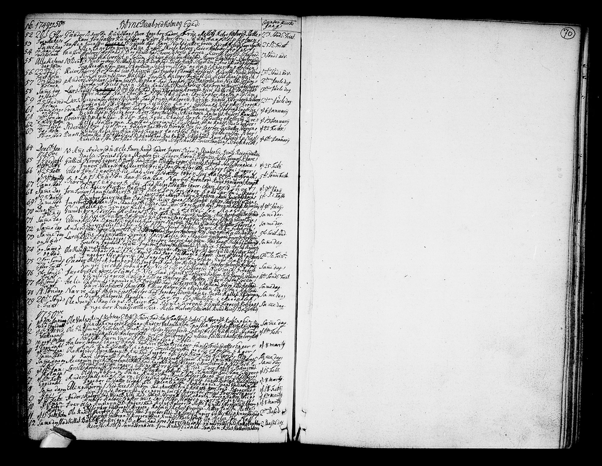 Sigdal kirkebøker, SAKO/A-245/F/Fa/L0001: Parish register (official) no. I 1, 1722-1777, p. 70