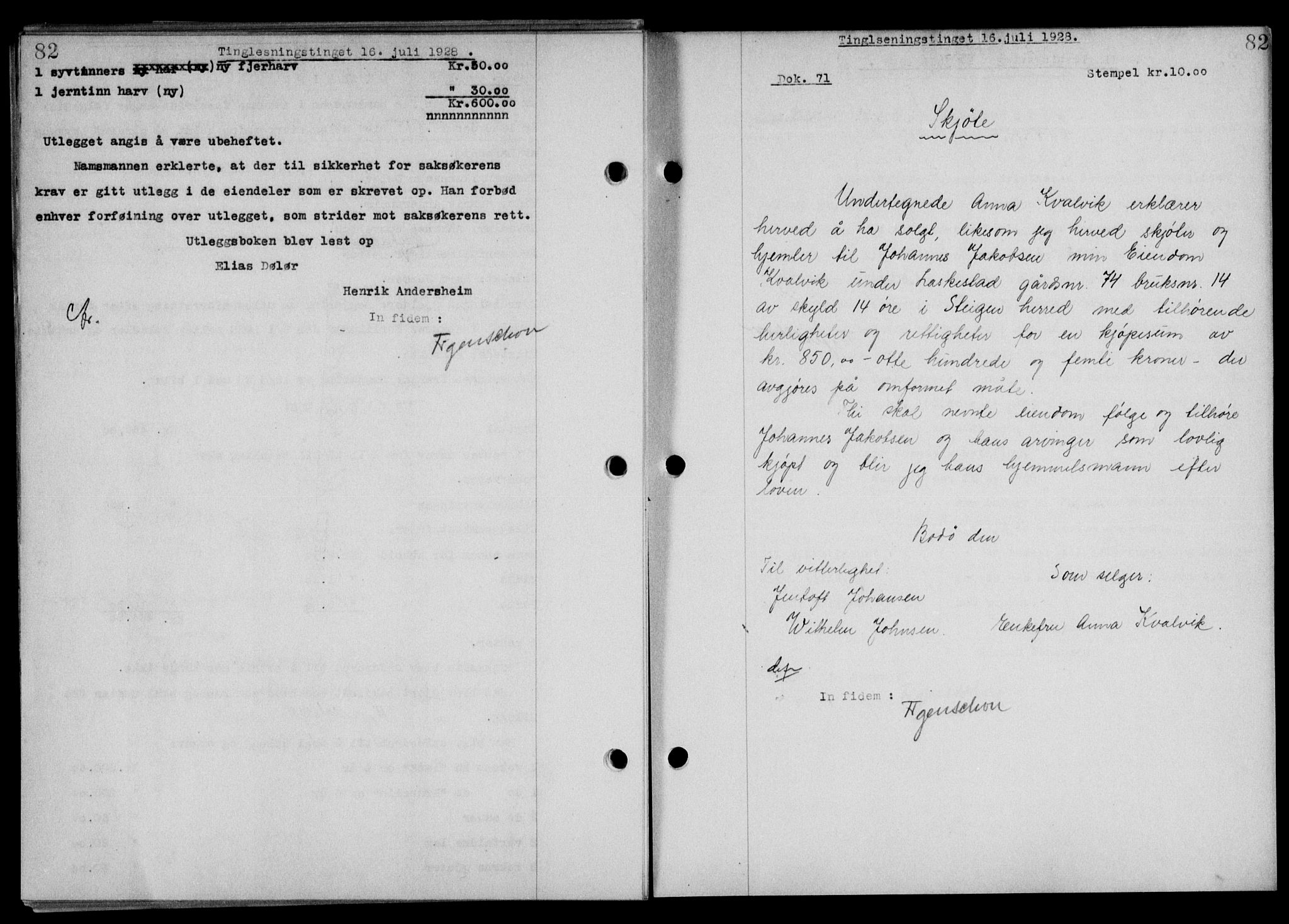 Steigen og Ofoten sorenskriveri, SAT/A-0030/1/2/2C/L0015/0002: Mortgage book no. 16 og 17-I, 1927-1928, Deed date: 16.07.1928