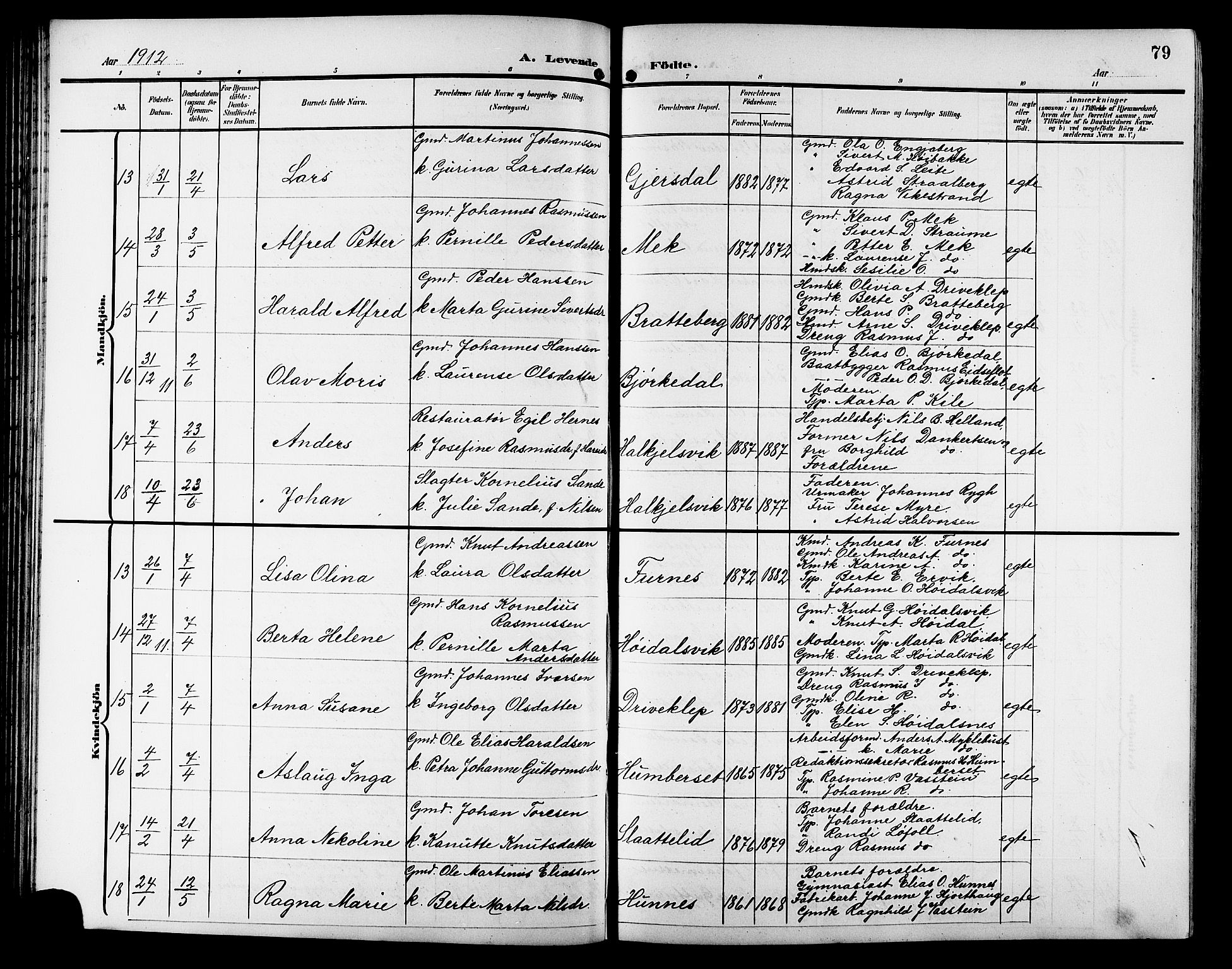 Ministerialprotokoller, klokkerbøker og fødselsregistre - Møre og Romsdal, AV/SAT-A-1454/511/L0159: Parish register (copy) no. 511C05, 1902-1920, p. 79