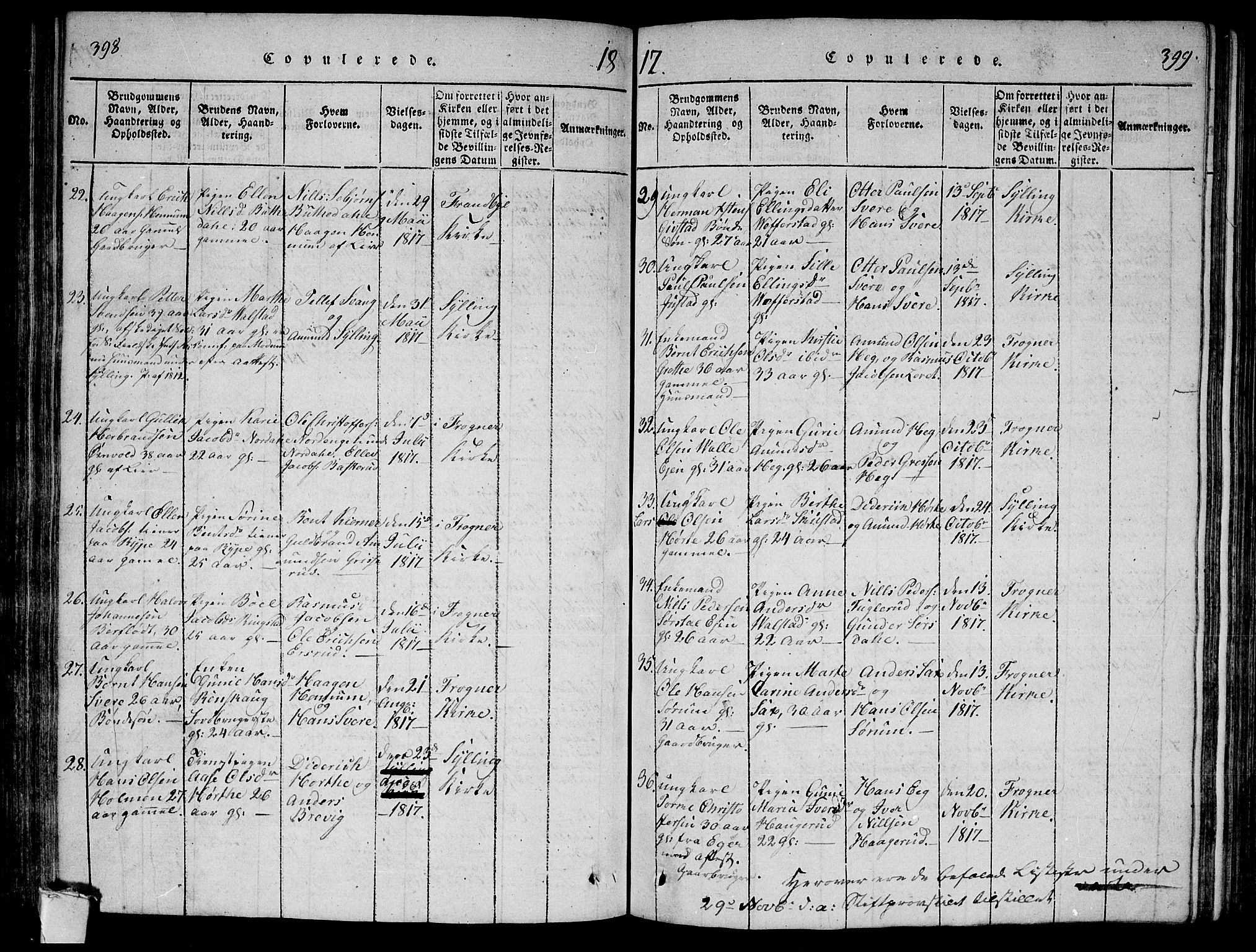 Lier kirkebøker, AV/SAKO-A-230/F/Fa/L0008: Parish register (official) no. I 8, 1813-1825, p. 398-399