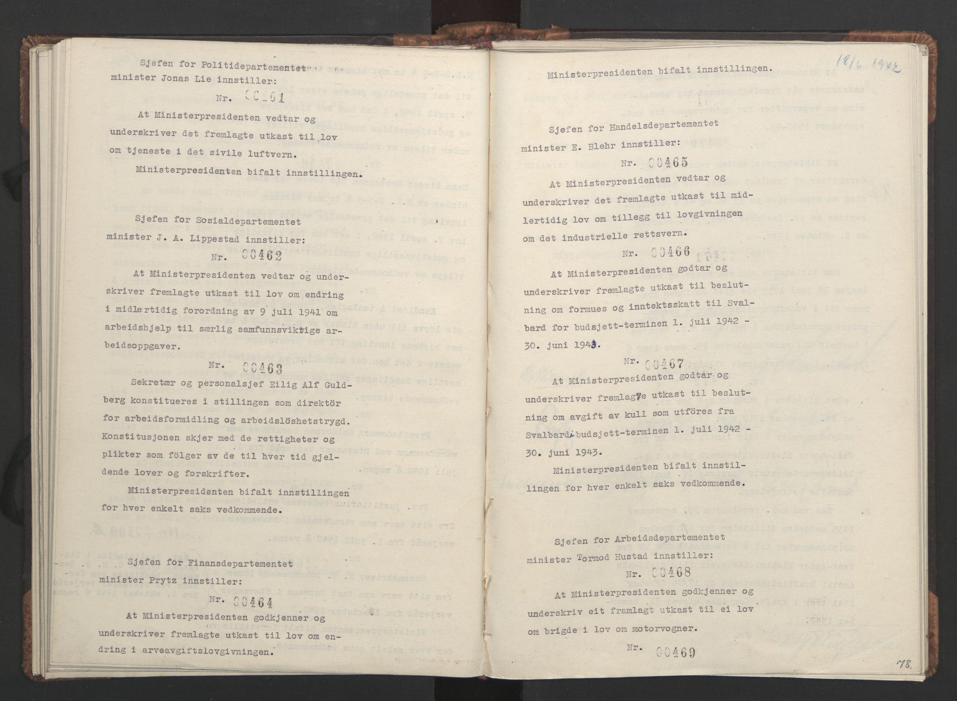 NS-administrasjonen 1940-1945 (Statsrådsekretariatet, de kommisariske statsråder mm), AV/RA-S-4279/D/Da/L0001: Beslutninger og tillegg (1-952 og 1-32), 1942, p. 81