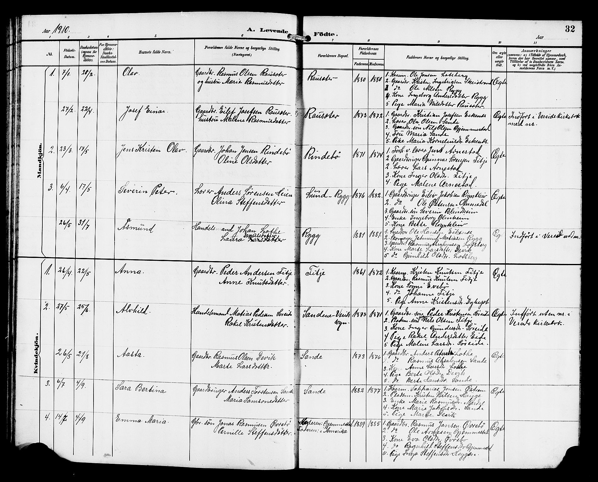 Gloppen sokneprestembete, SAB/A-80101/H/Hab/Habd/L0001: Parish register (copy) no. D 1, 1892-1921, p. 32