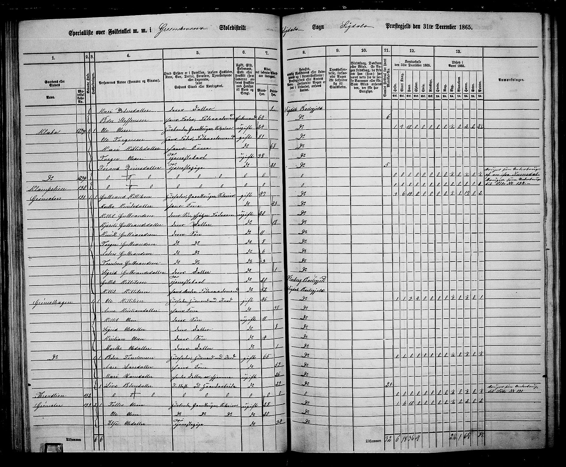 RA, 1865 census for Sigdal, 1865, p. 99