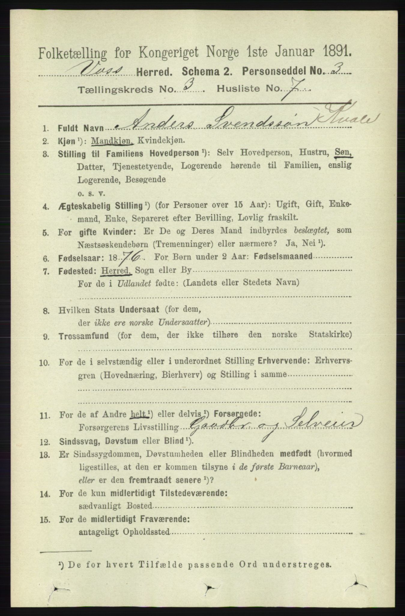 RA, 1891 census for 1235 Voss, 1891, p. 1220